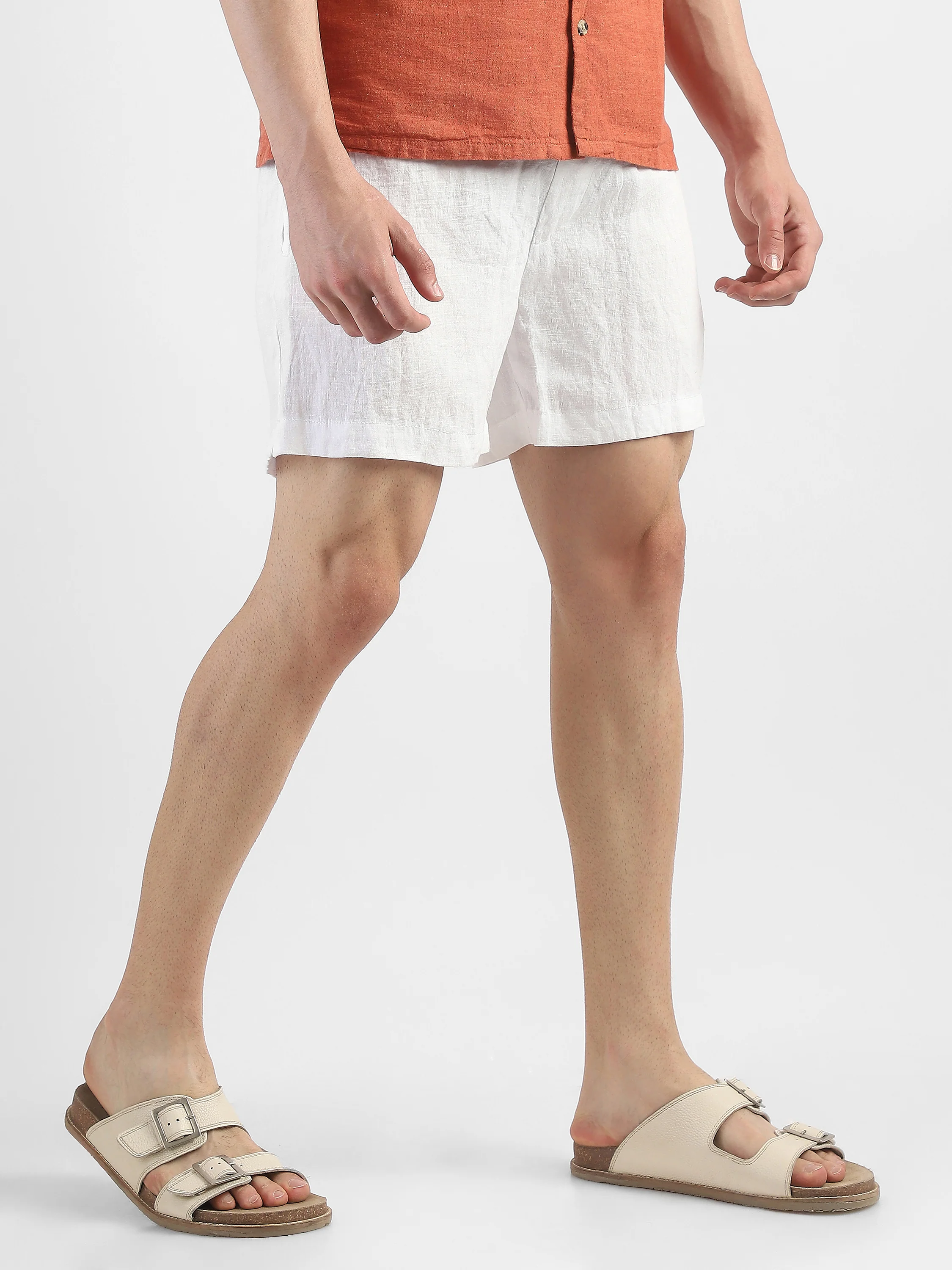 Men White Linen Blend Shorts - Image 3