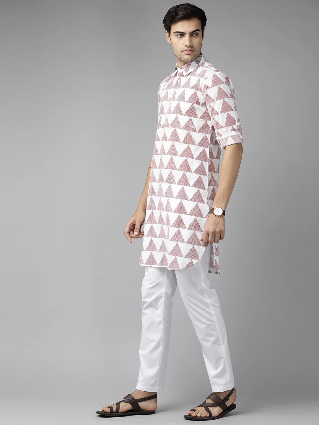 Men White Regular Pure Cotton Pathani Printed Men'S Kurta - Image 3