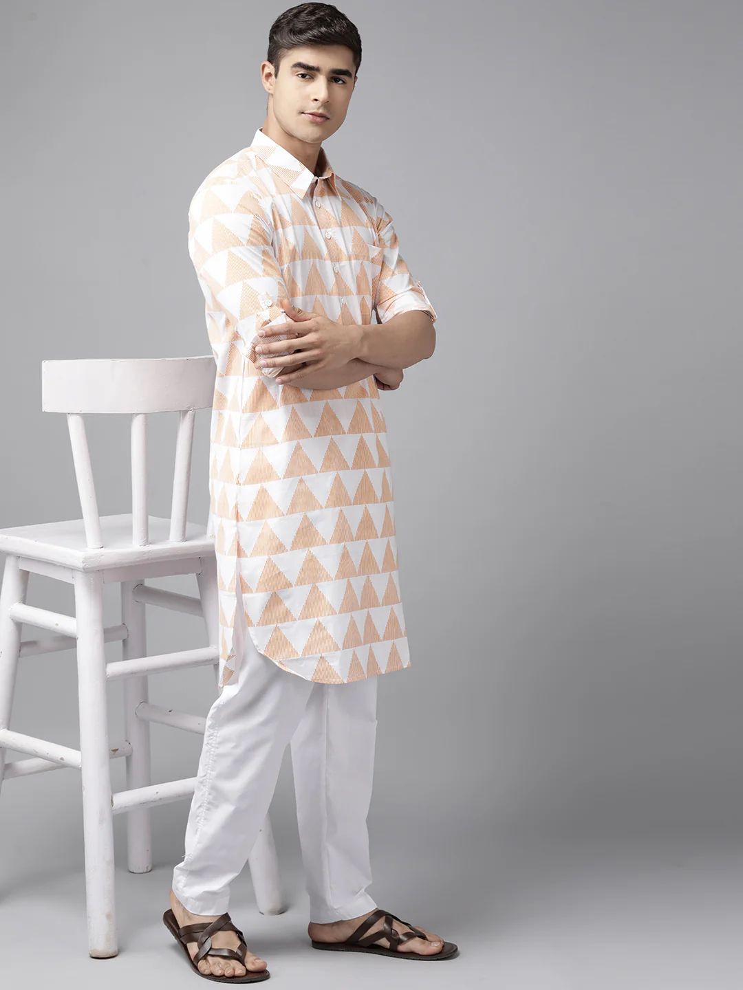 Men White Regular Pure Cotton Pathani Printed Men'S Kurta - Image 4