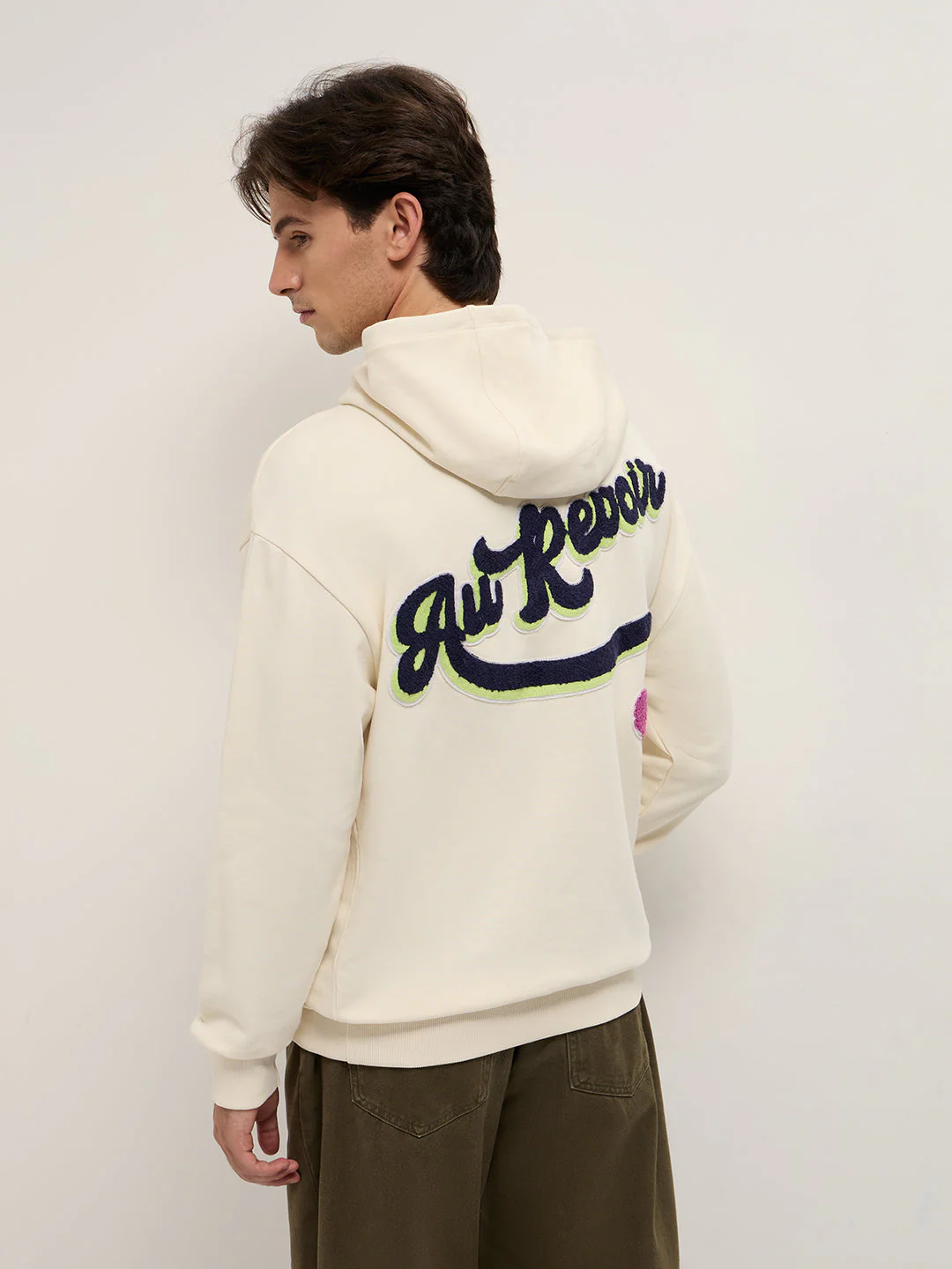 Men White Relaxed Fit Hoodie