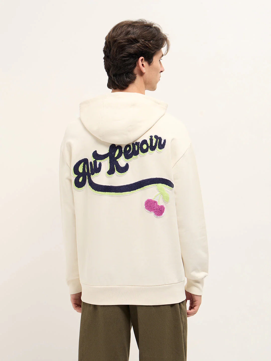Men White Relaxed Fit Hoodie - Image 3