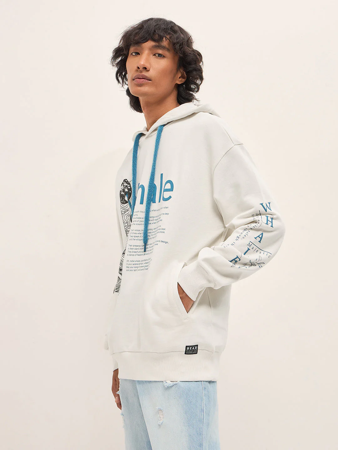 Men White Relaxed Fit Hoodie - Image 3