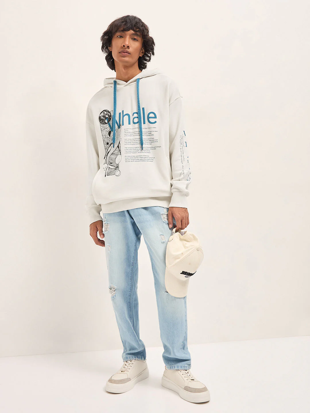 Men White Relaxed Fit Hoodie - Image 4