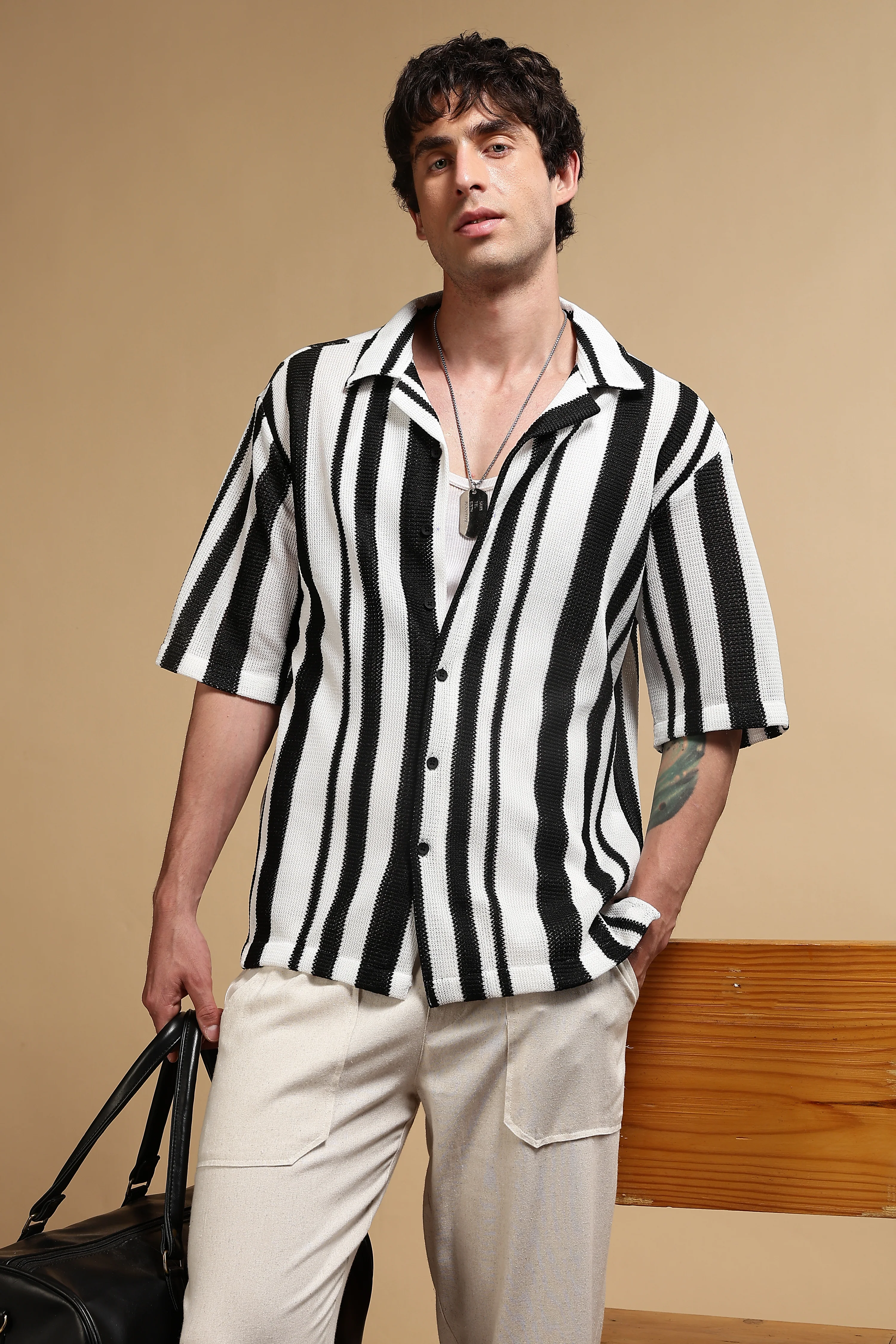 Men White Relaxed Fit Striped Shirt - Image 6