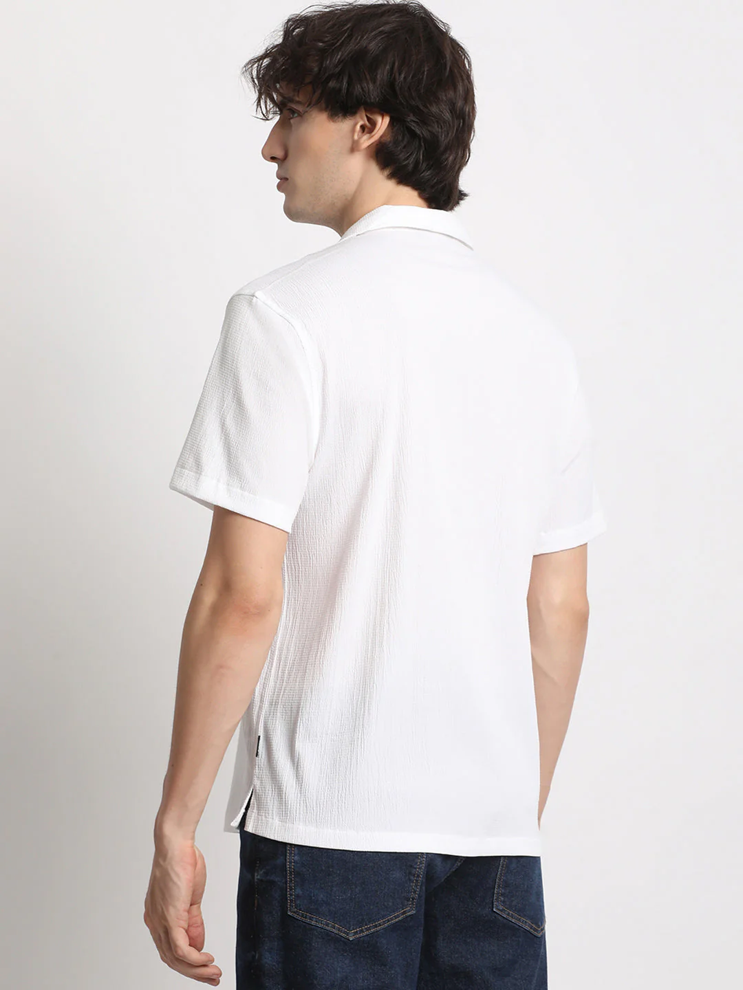 Men  White Self design Regular Fit Casual Shirt - Image 4