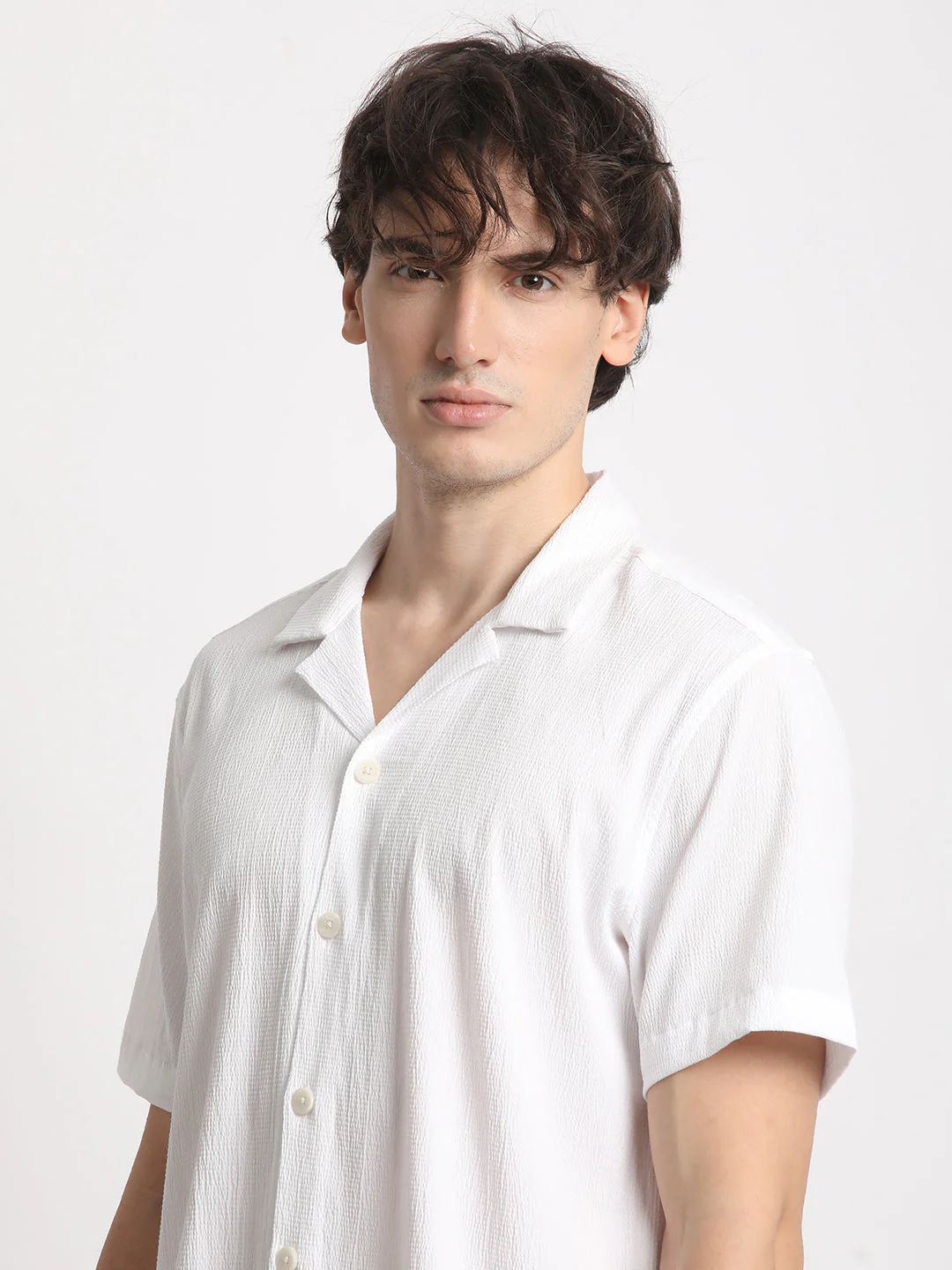 Men  White Self design Regular Fit Casual Shirt - Image 6