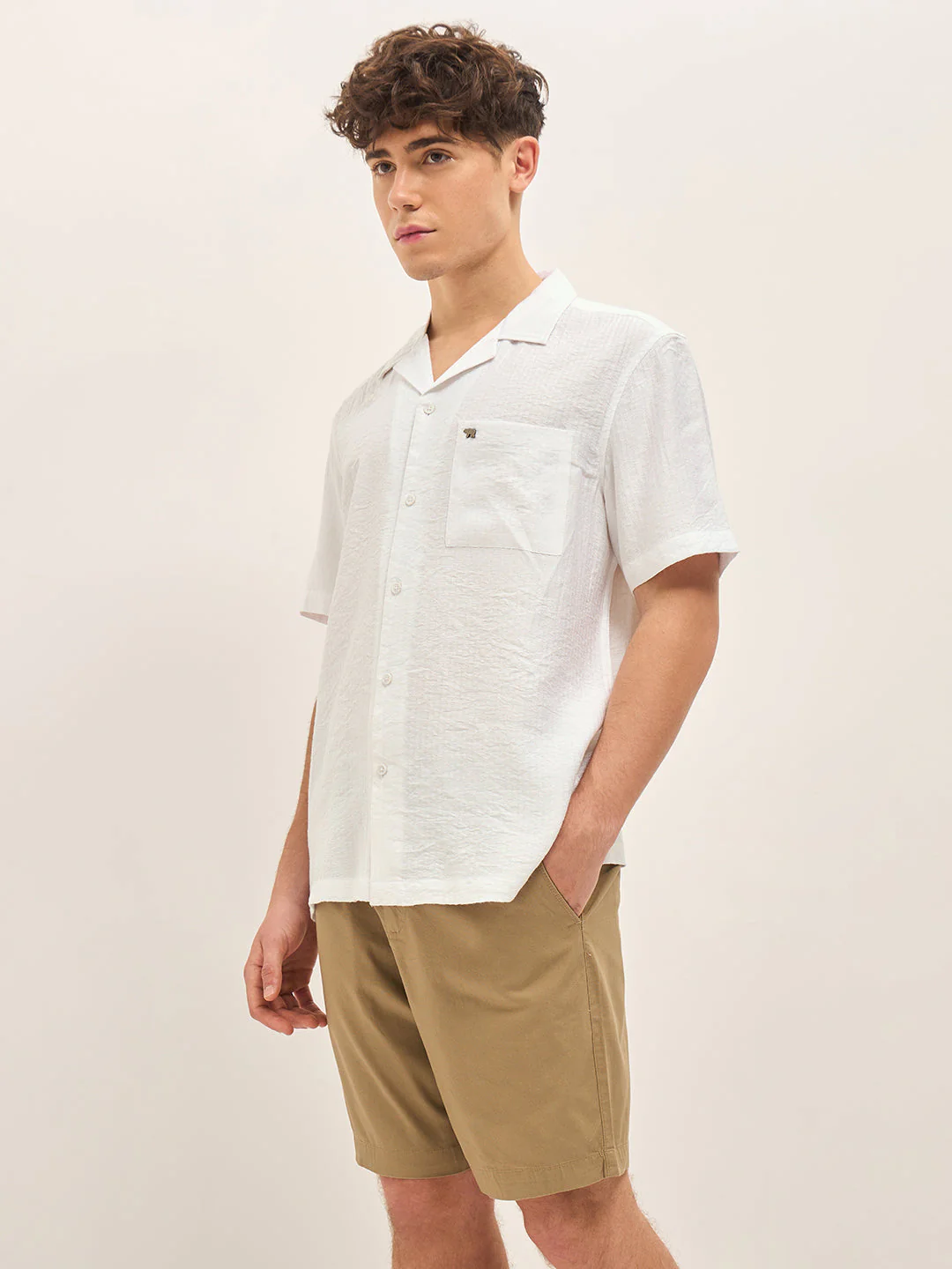 Men White Self Design Regular Fit Casual Shirt - Image 3