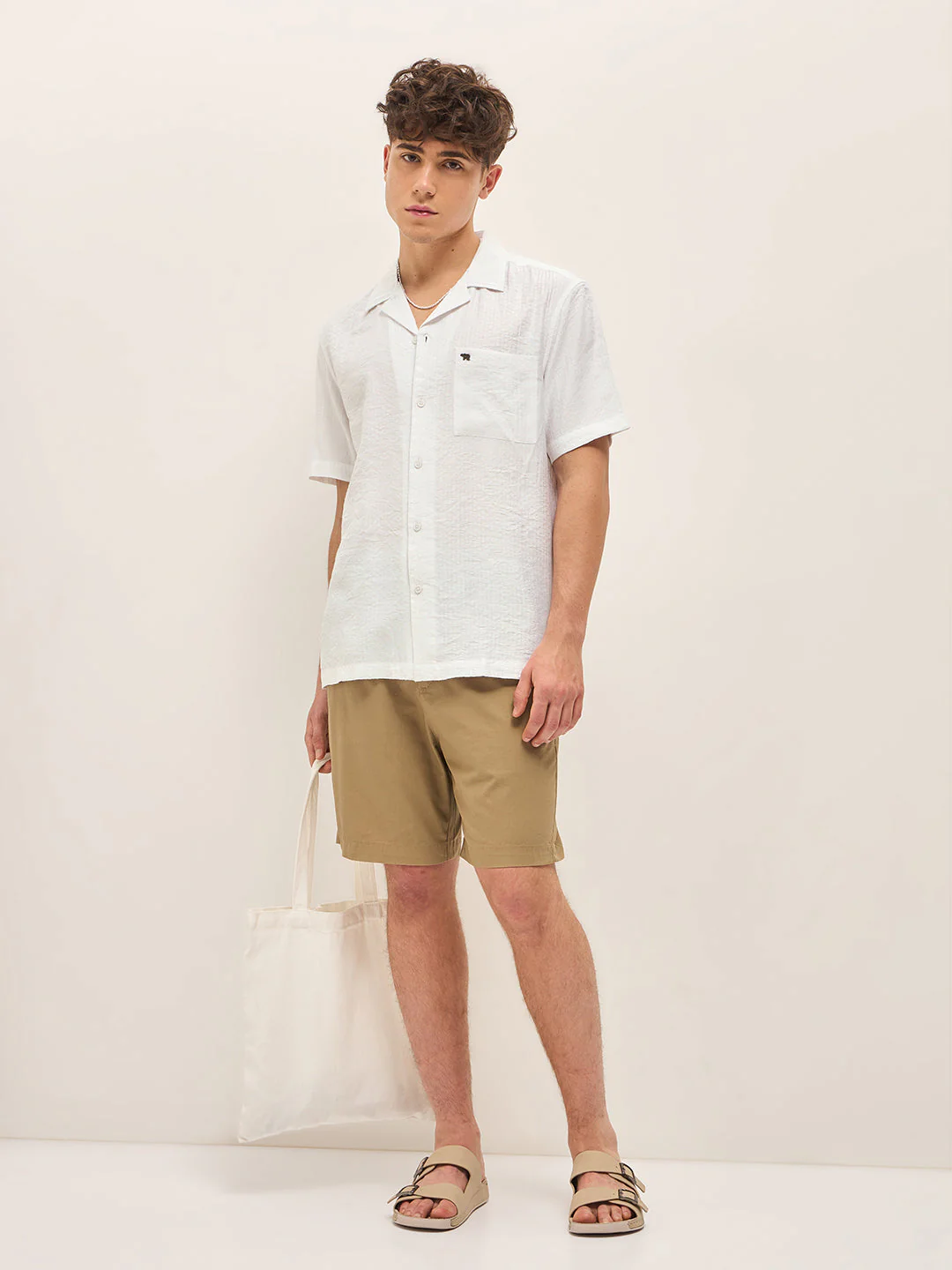 Men White Self Design Regular Fit Casual Shirt - Image 4