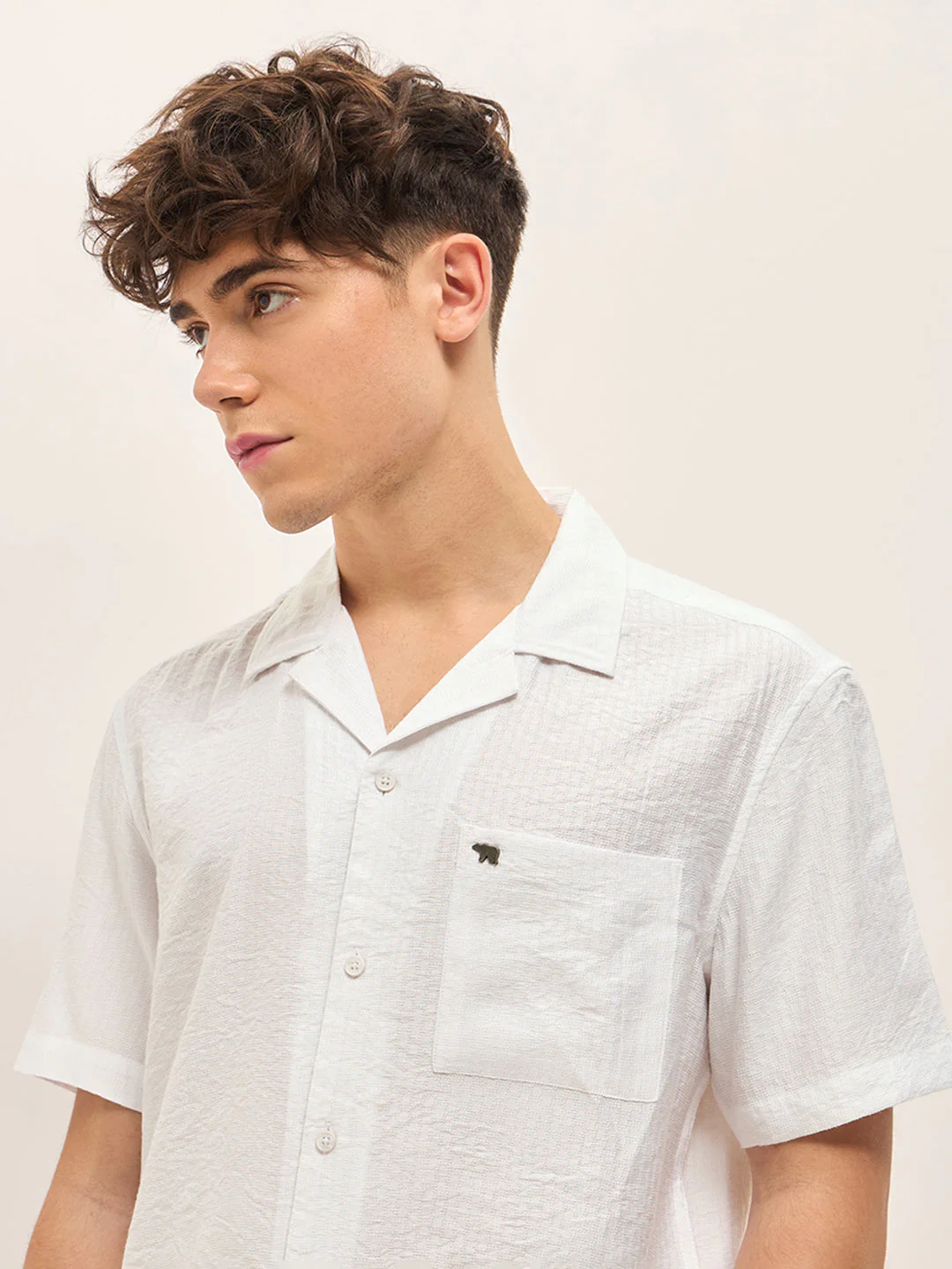 Men White Self Design Regular Fit Casual Shirt - Image 5