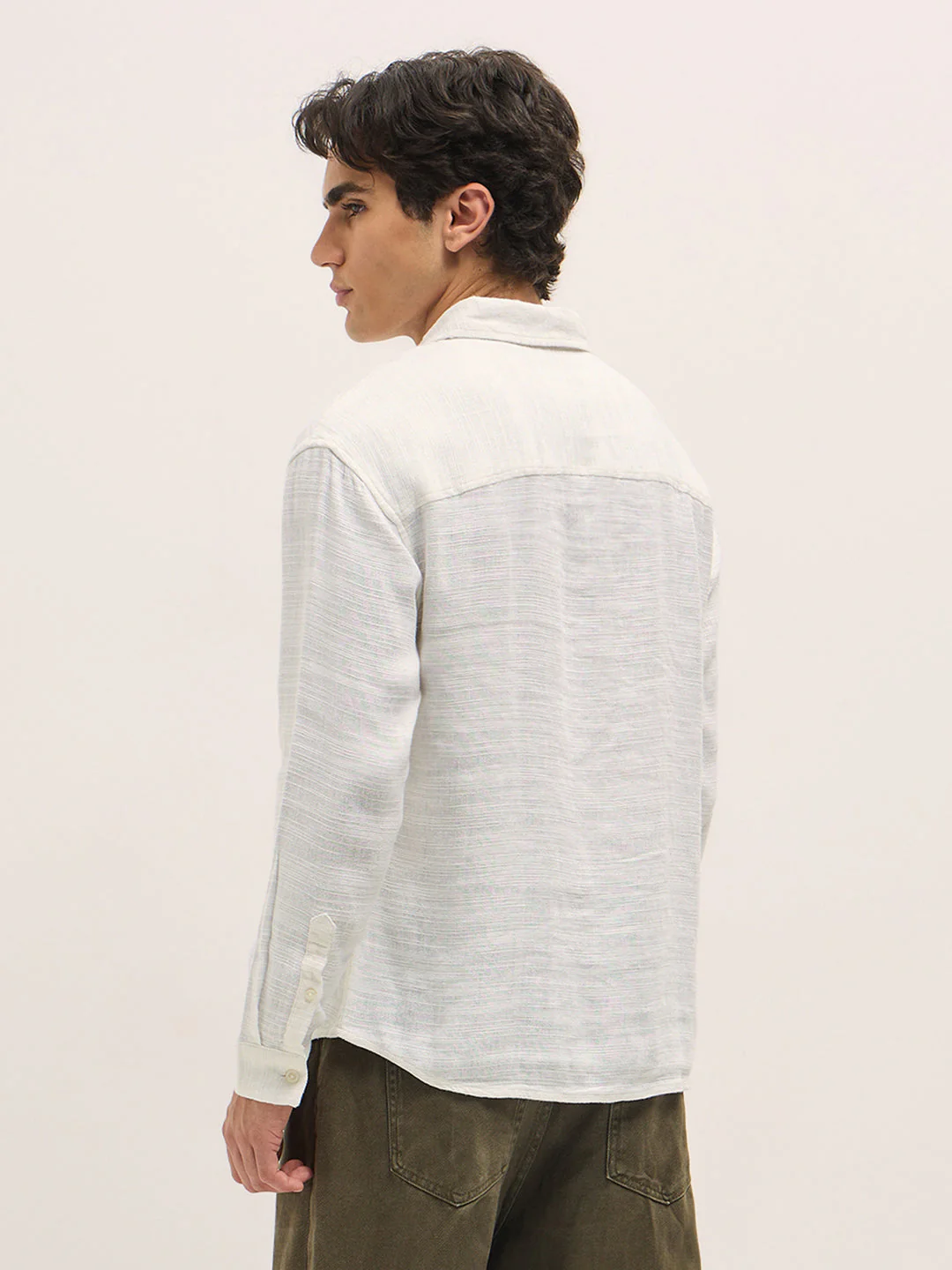 Men White Self Design Relax Fit Overshirt - Image 2