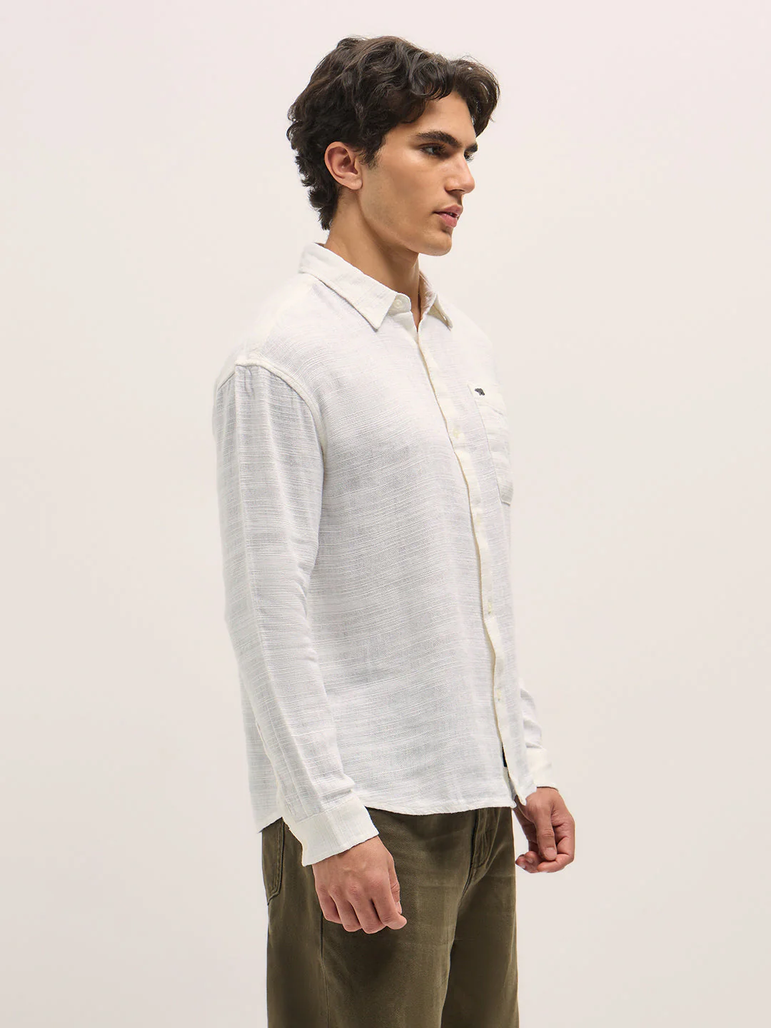 Men White Self Design Relax Fit Overshirt - Image 3