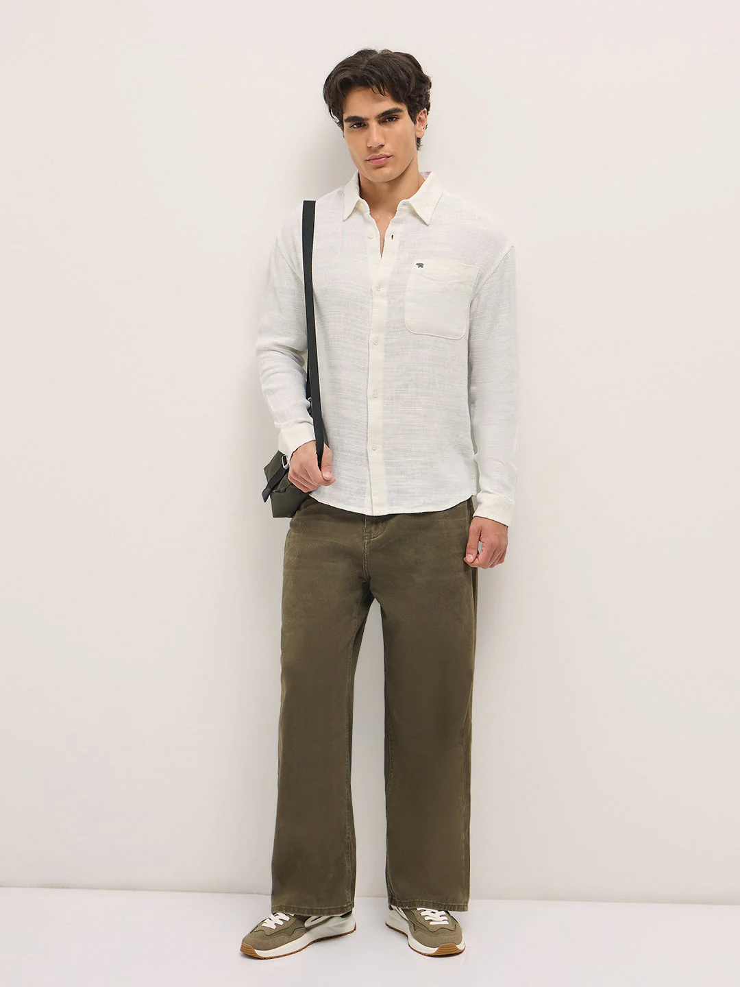 Men White Self Design Relax Fit Overshirt - Image 4