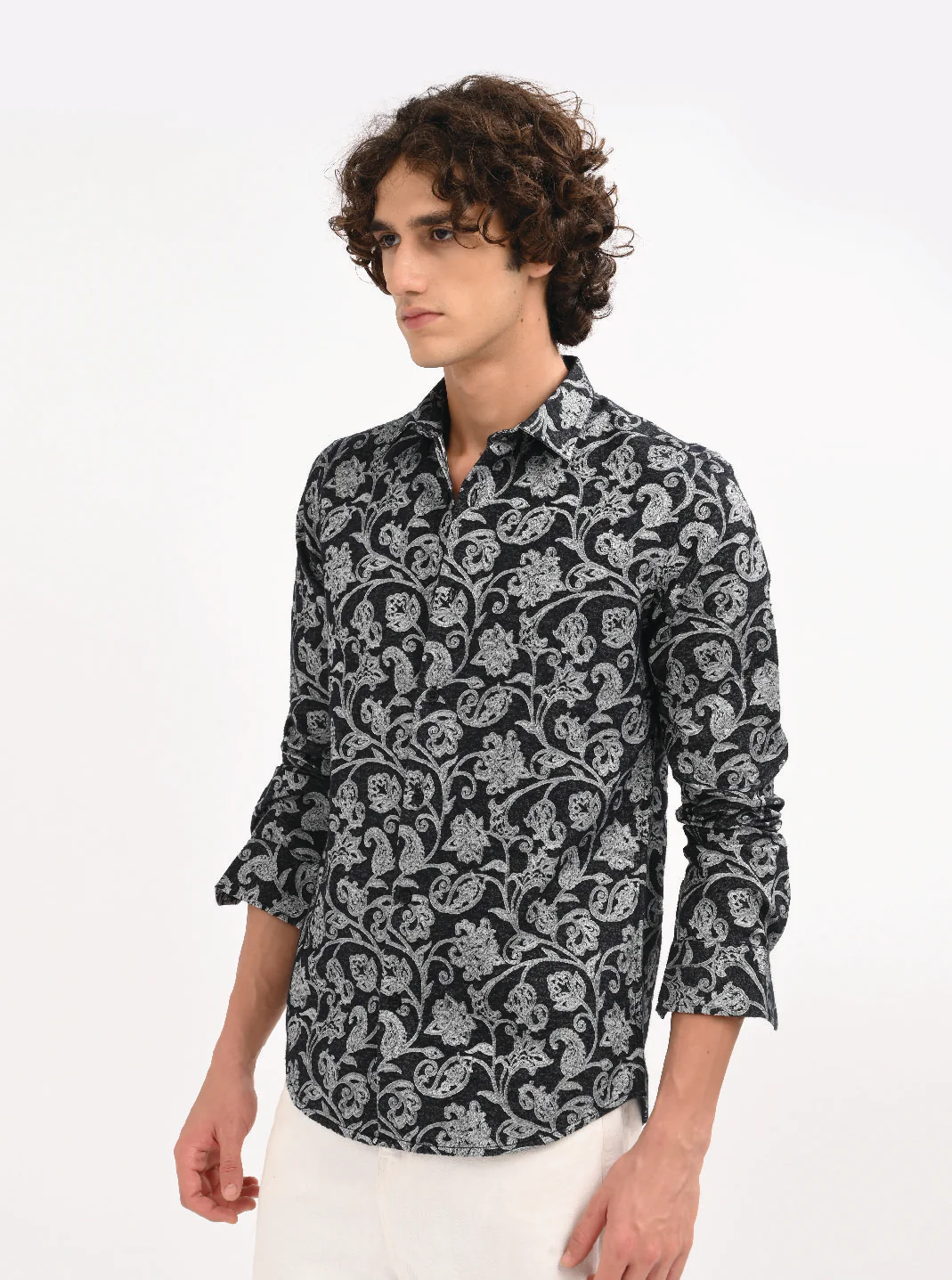 Men Black Self Jacquard Shirt - Image 3