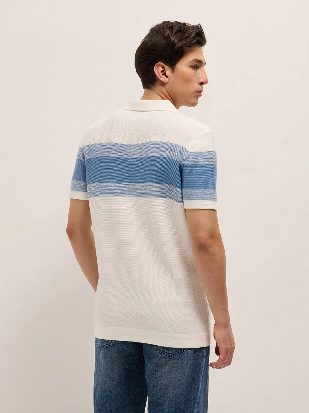 Men White Slim Fit Flat Knit Polo - Image 2