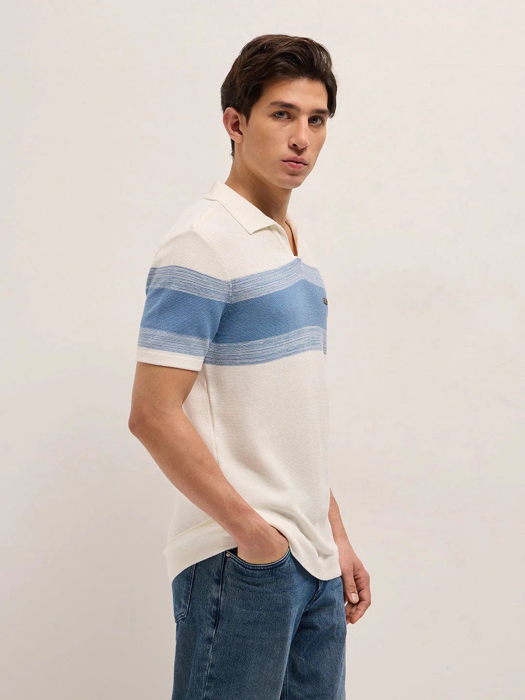 Men White Slim Fit Flat Knit Polo - Image 3