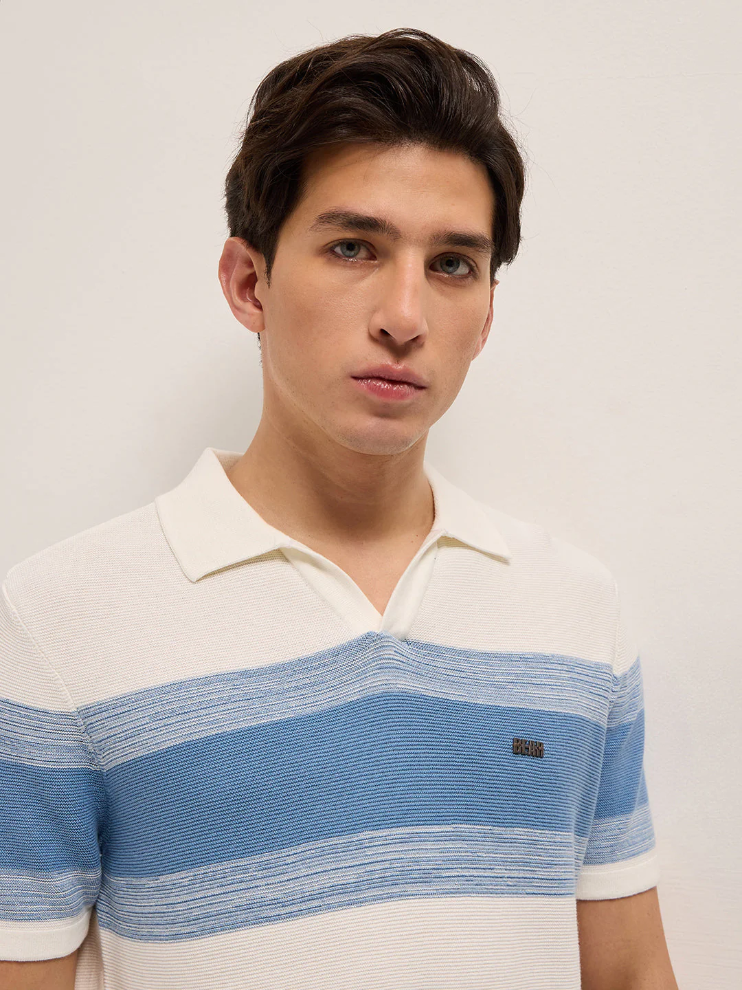 Men White Slim Fit Flat Knit Polo - Image 5
