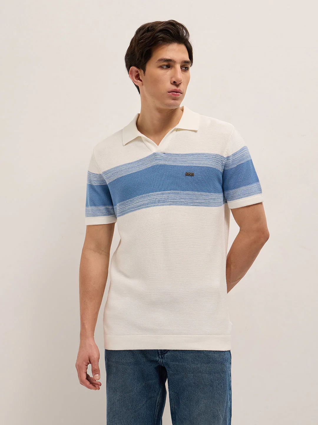 Men White Slim Fit Flat Knit Polo - Image 6