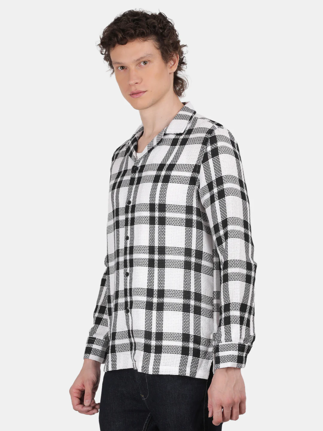 Men White Slim Fit Lapel Collar Full Sleeve Casual Shirt - Image 5