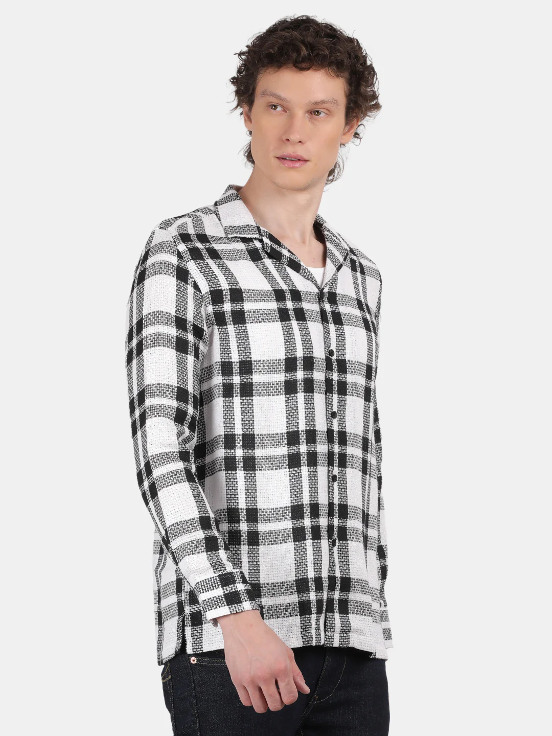 Men White Slim Fit Lapel Collar Full Sleeve Casual Shirt - Image 6