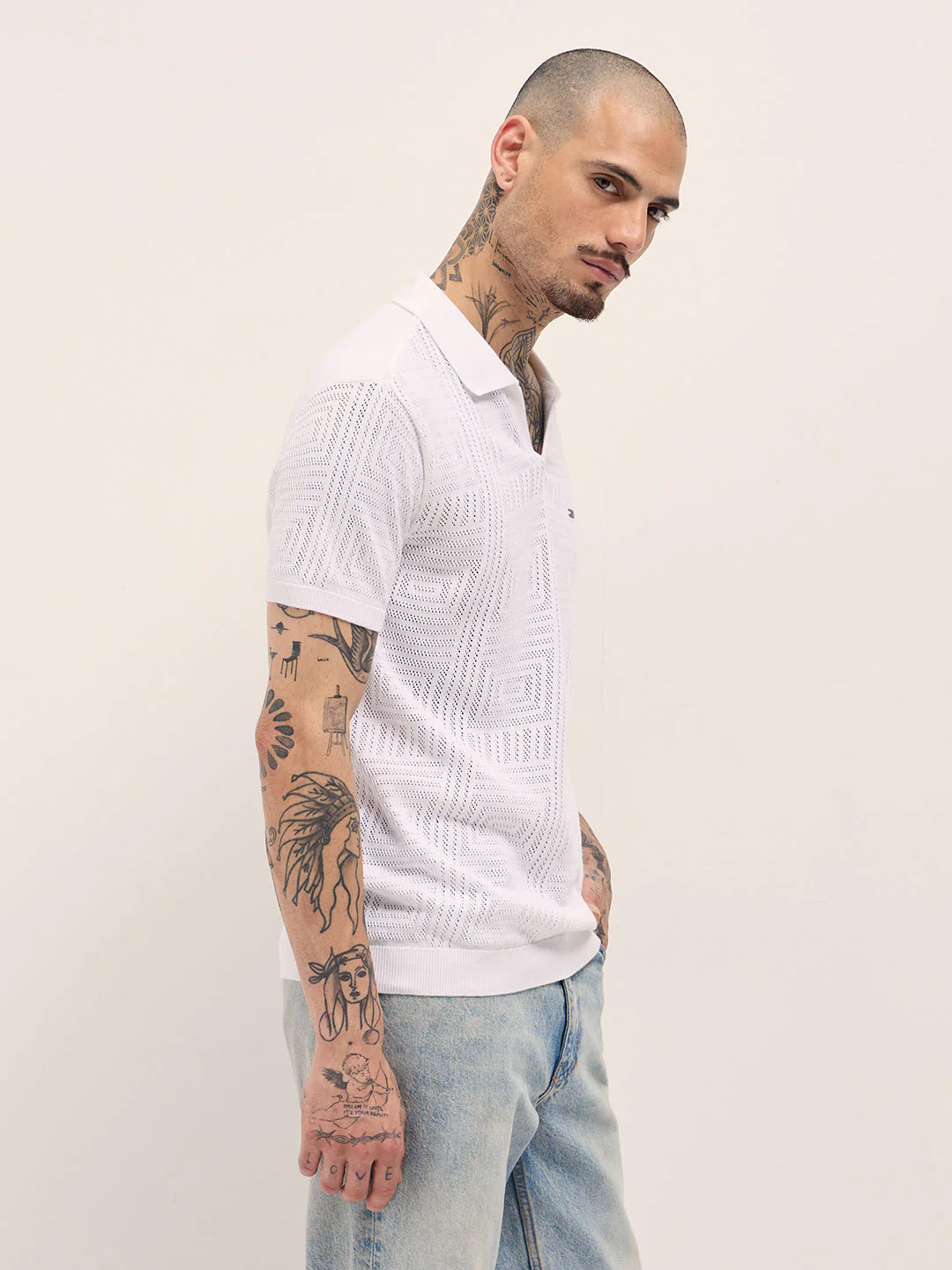 Men White Slim Fit Polo - Image 3