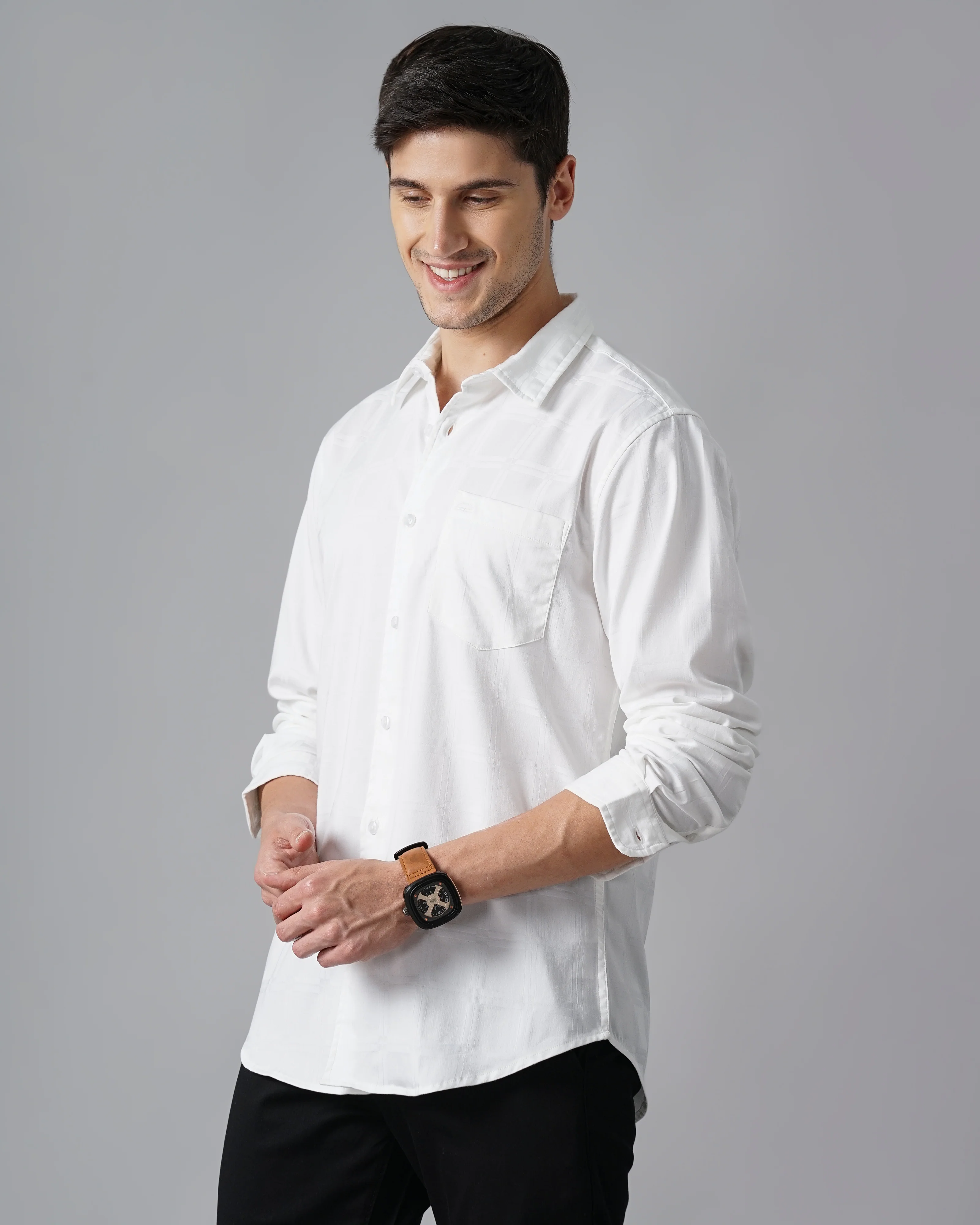Men White Slim Fit Shirt - Image 7