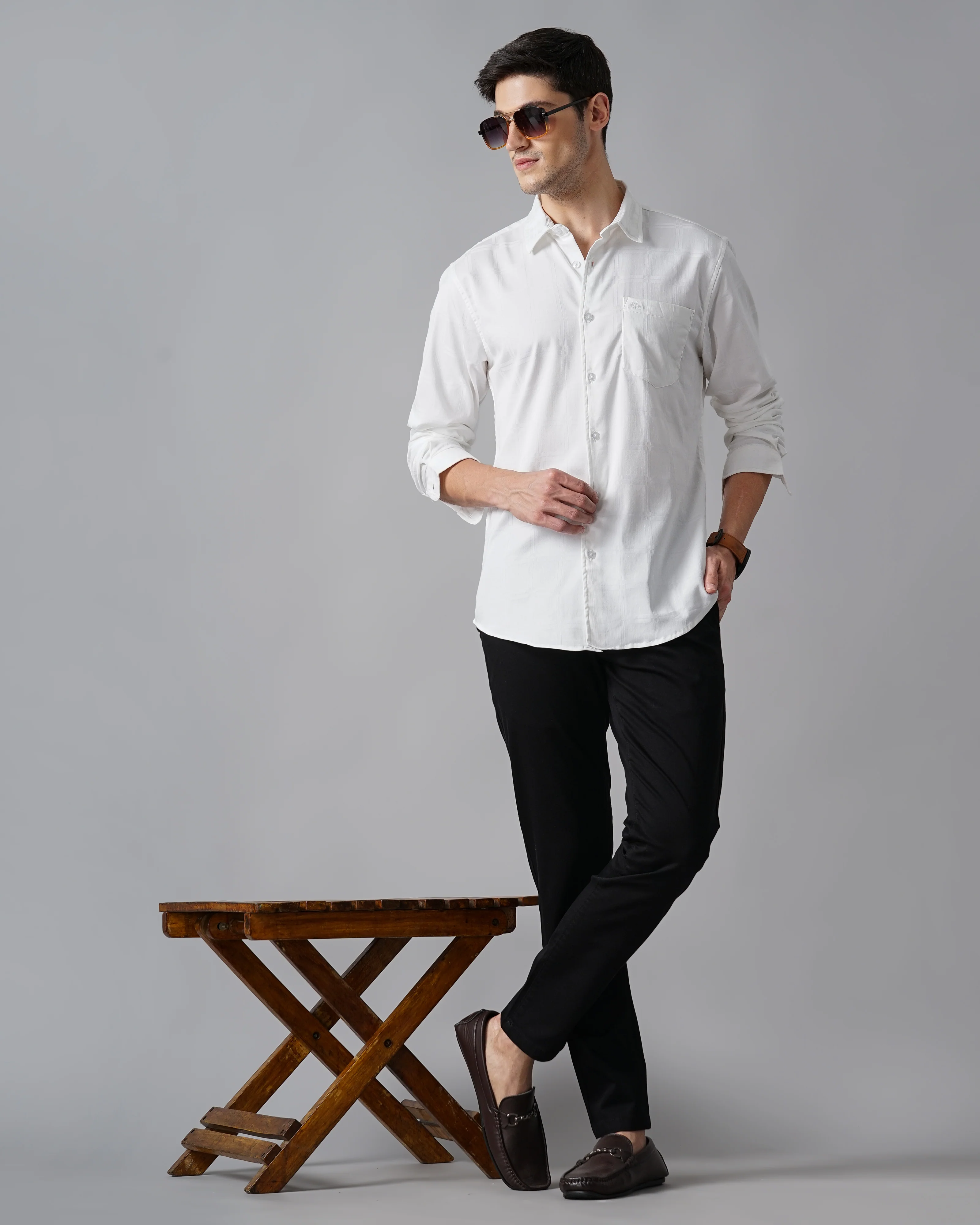 Men White Slim Fit Shirt - Image 8