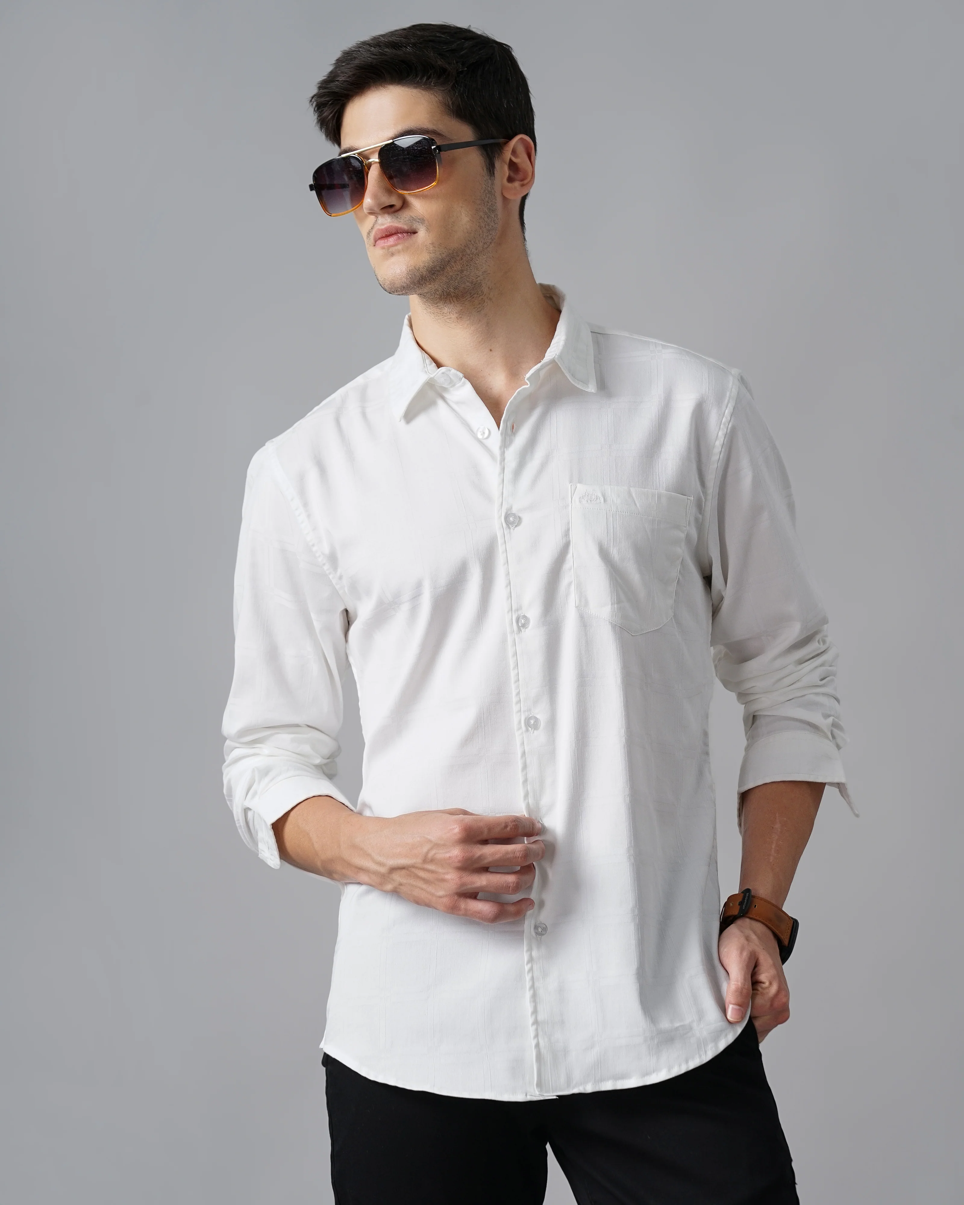 Men White Slim Fit Shirt - Image 9
