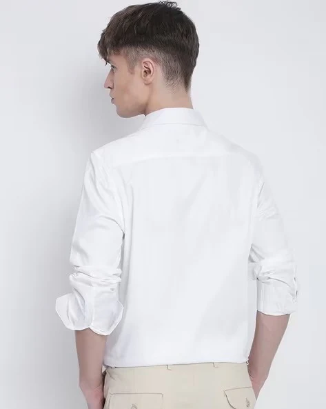 Men White Slim Fit Shirt - Image 3
