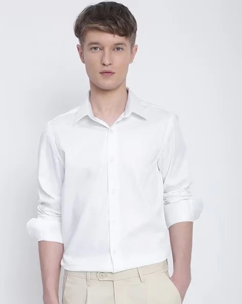 Men White Slim Fit Shirt - Image 7