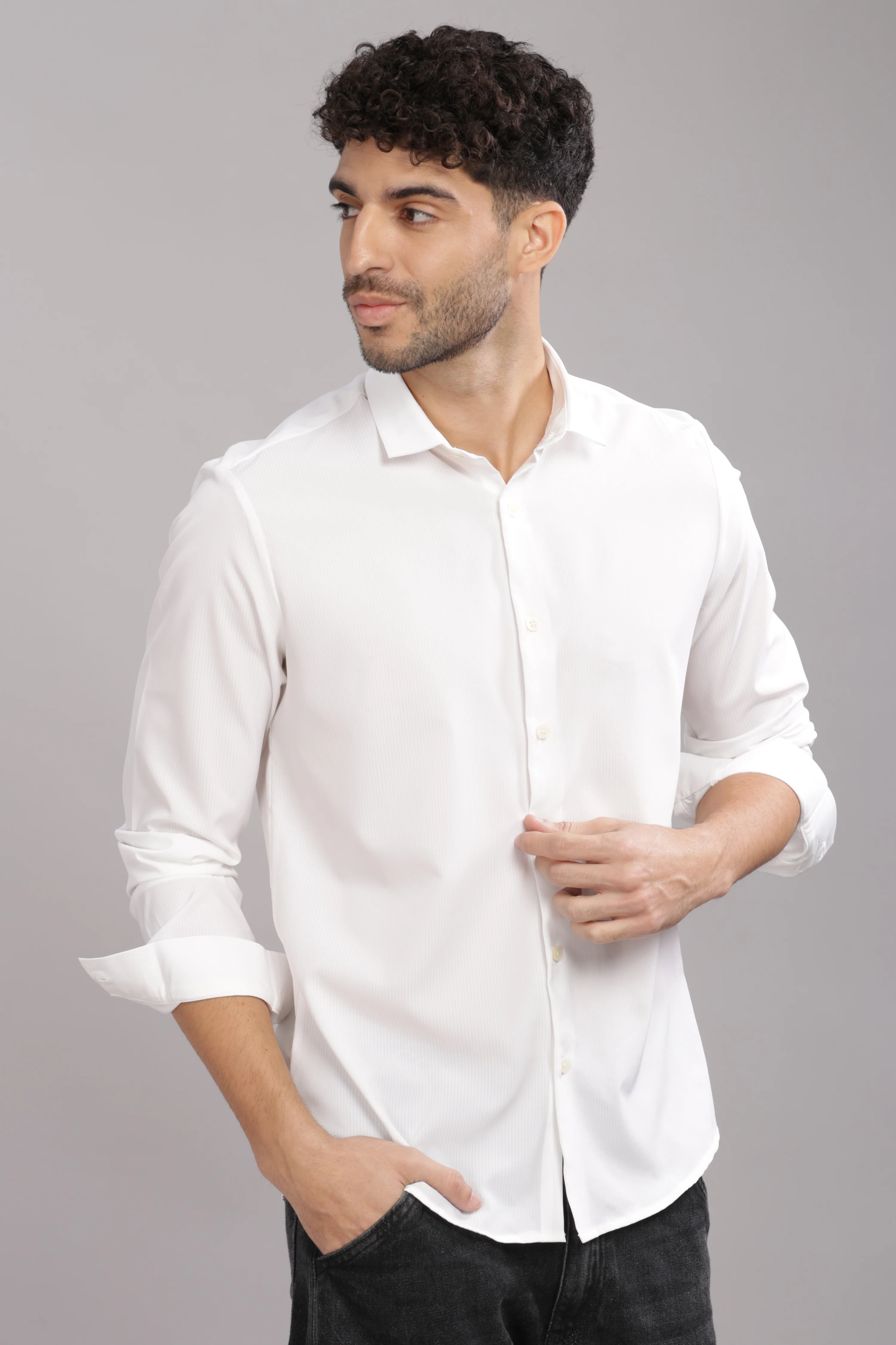 Men White Slim Fit Shirt - Image 5
