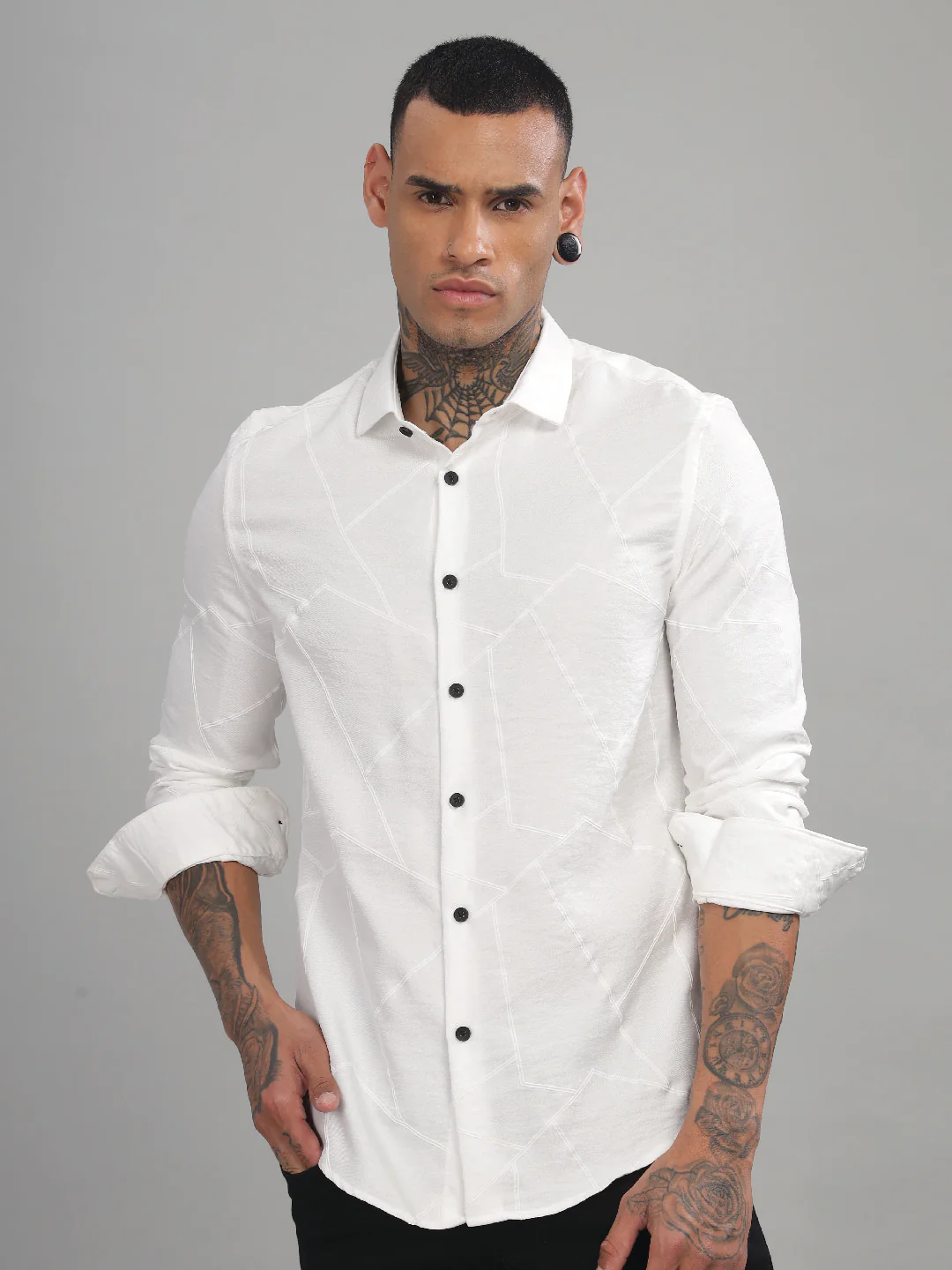 Men White Slim Fit Shirt - Image 2