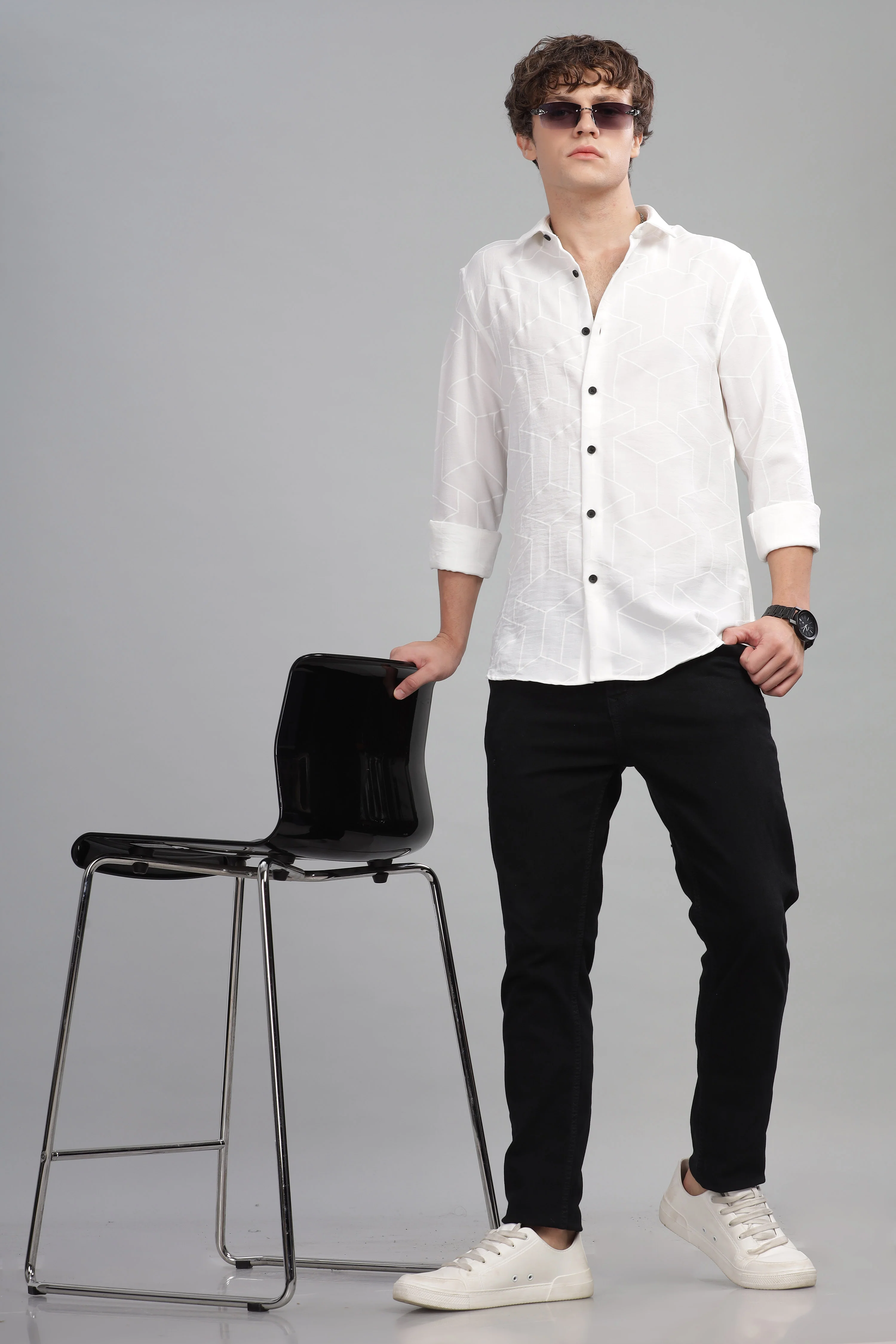 Men White Slim Fit Shirt - Image 3