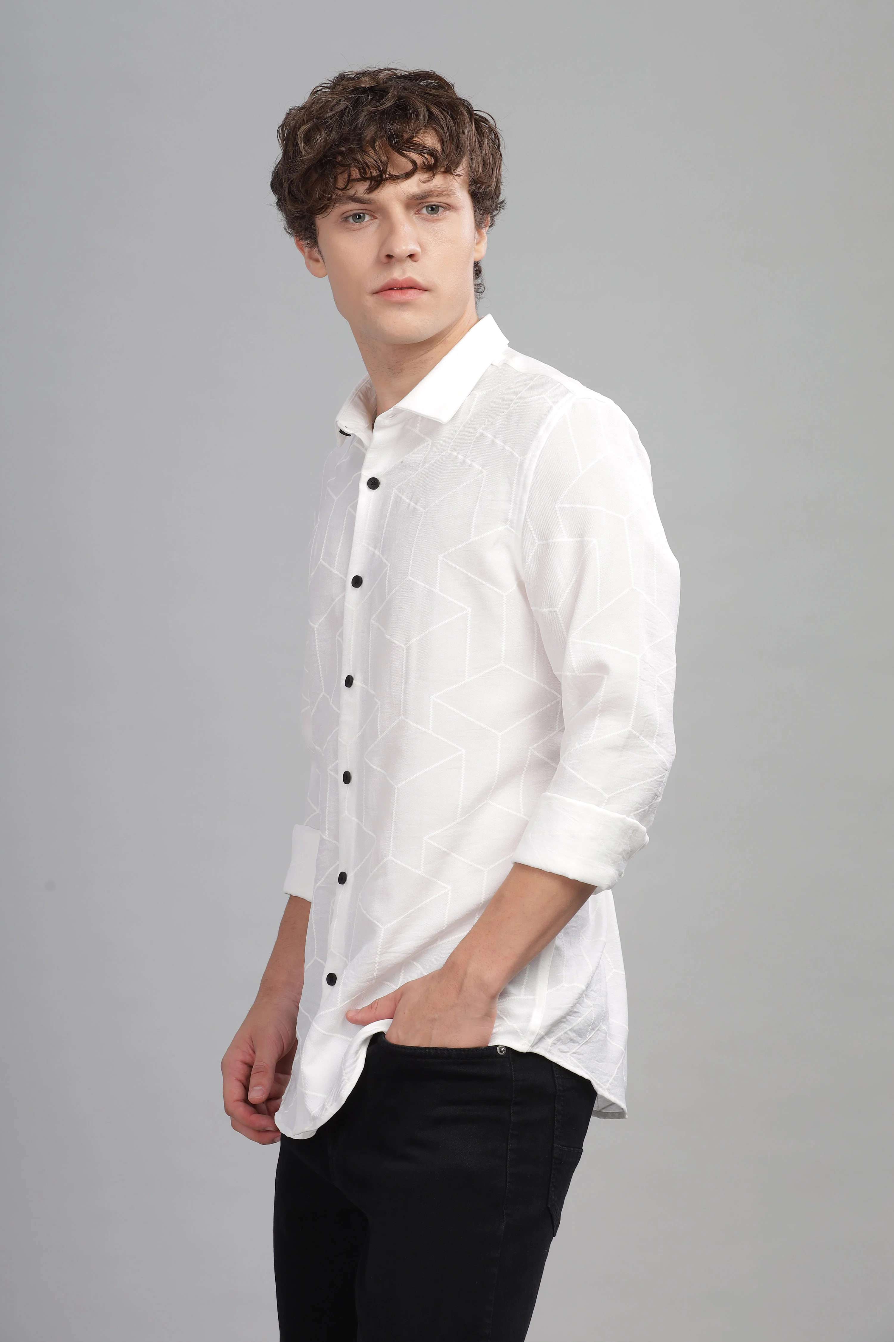 Men White Slim Fit Shirt - Image 5