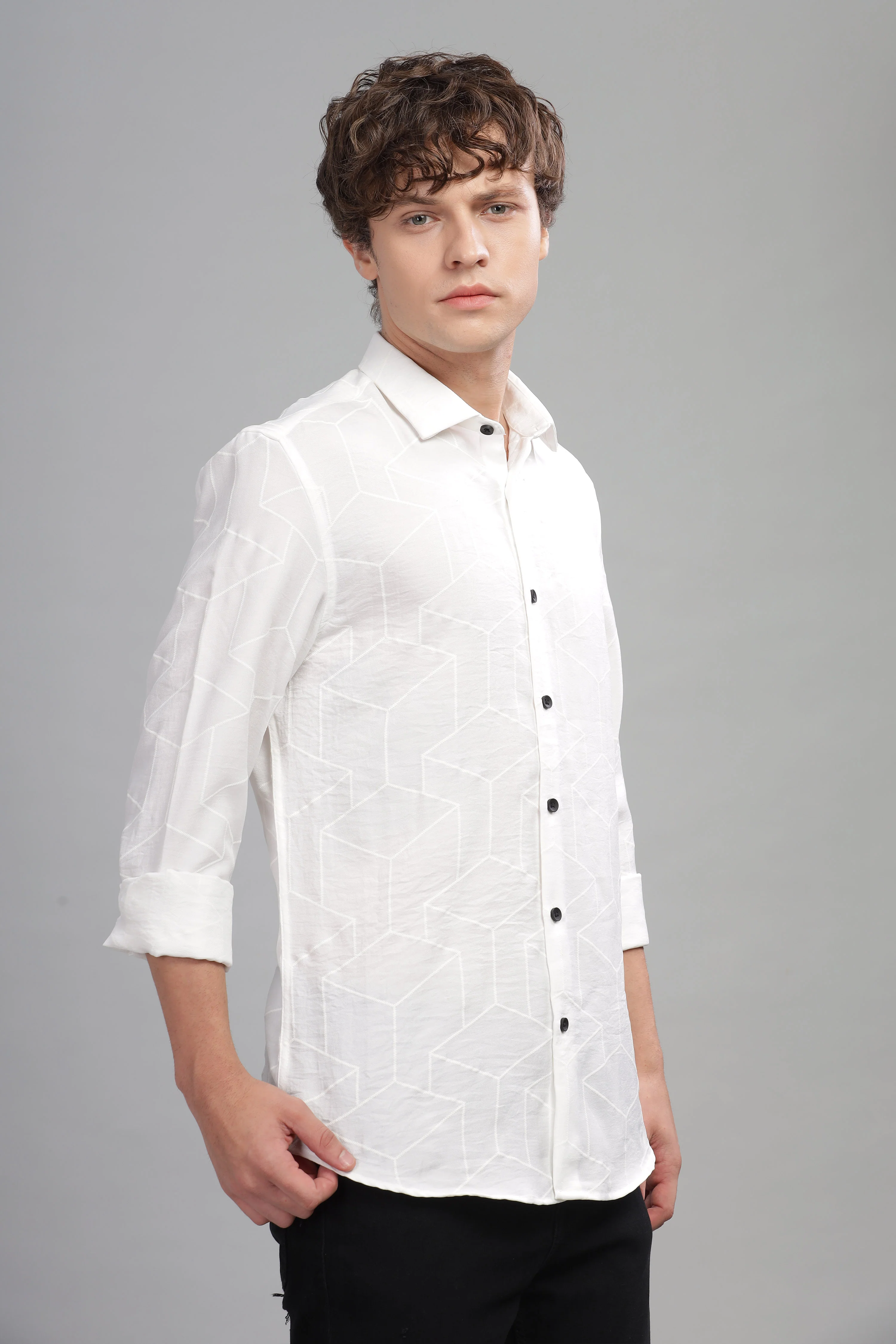 Men White Slim Fit Shirt - Image 6
