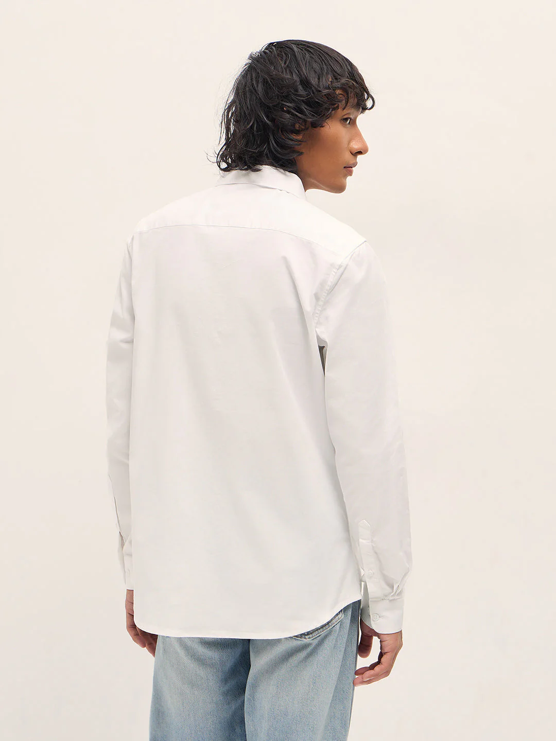 Men White Slim Fit Solid Cotton Casual Shirt - Image 2