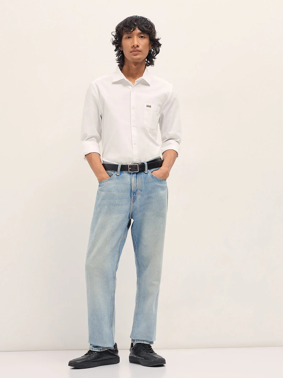 Men White Slim Fit Solid Cotton Casual Shirt - Image 4