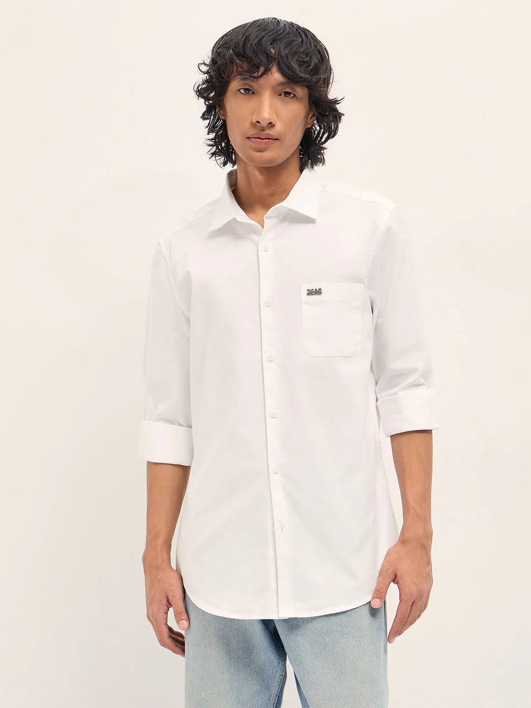 Men White Slim Fit Solid Cotton Casual Shirt - Image 6