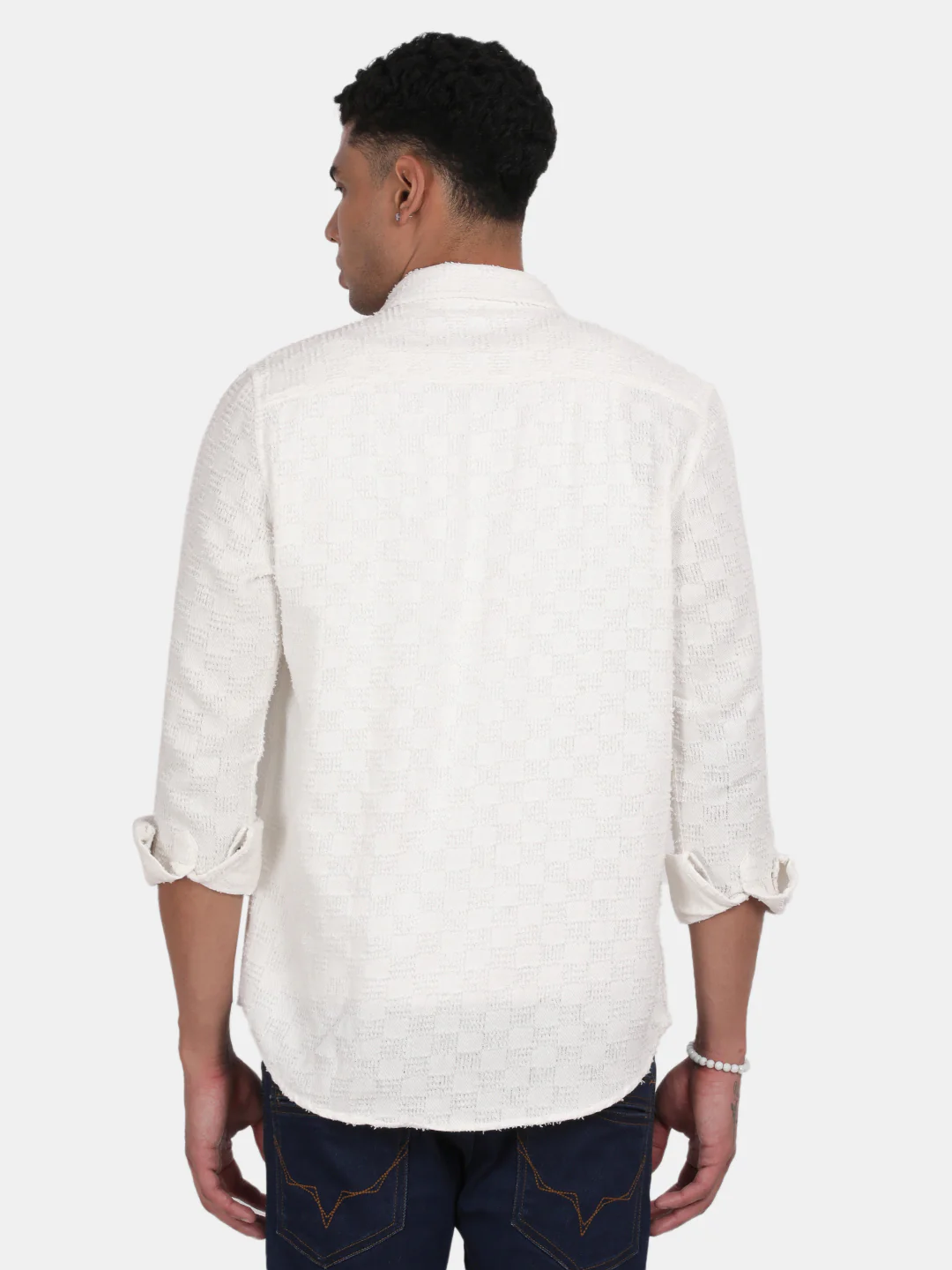 Men White Slim Fit Spread Collar Full Sleeve Casual Shirt - Image 3