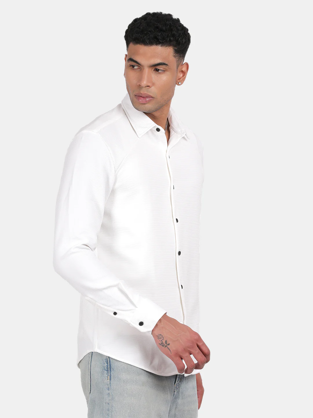 Men White Slim Fit Spread Collar Full Sleeve Casual Shirt - Image 5