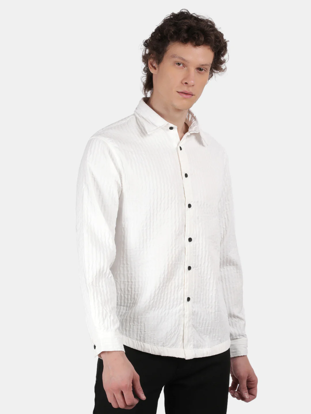 Men White Slim Fit Spread Collar Full Sleeve Casual Shirt - Image 5