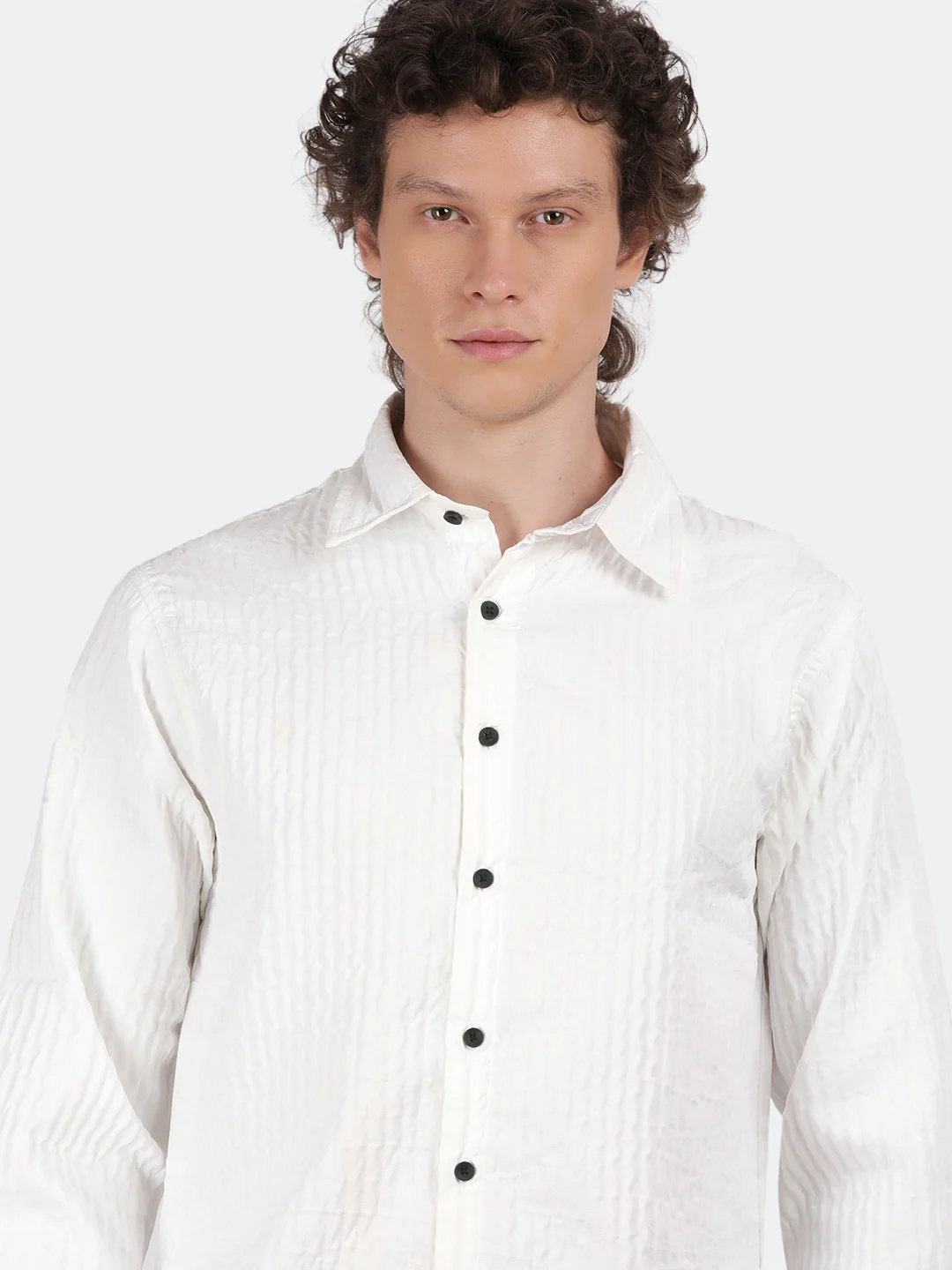 Men White Slim Fit Spread Collar Full Sleeve Casual Shirt - Image 6