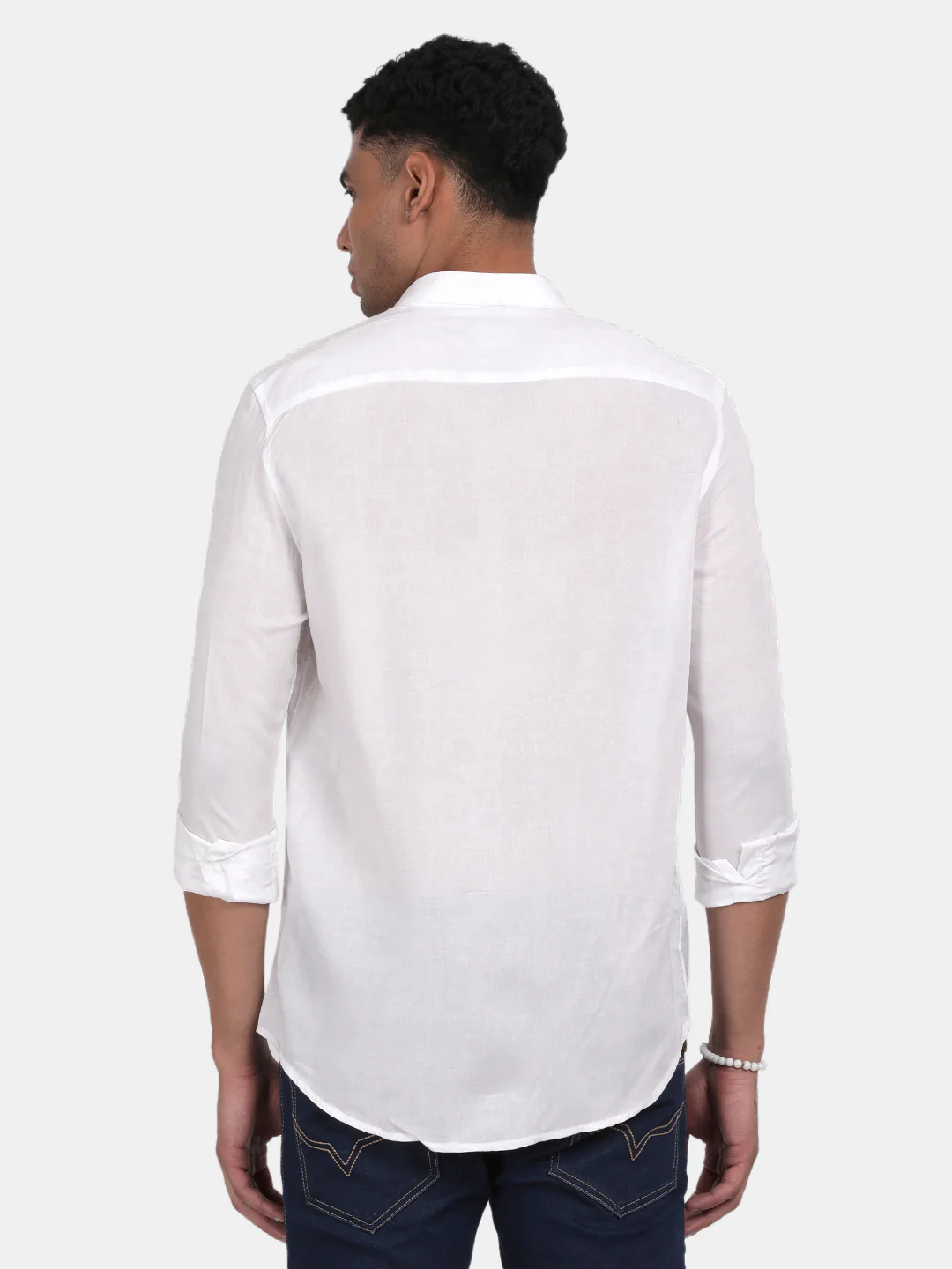 Men White Slim Fit Spread Collar Full Sleeve Casual Shirt - Image 2