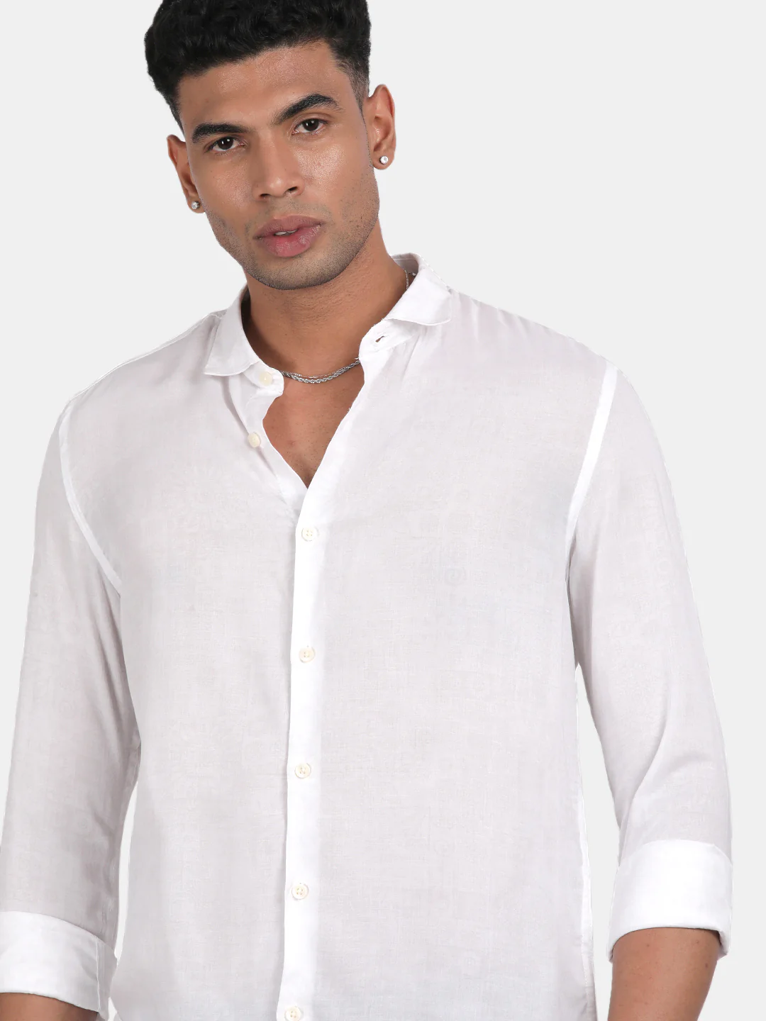 Men White Slim Fit Spread Collar Full Sleeve Casual Shirt - Image 5