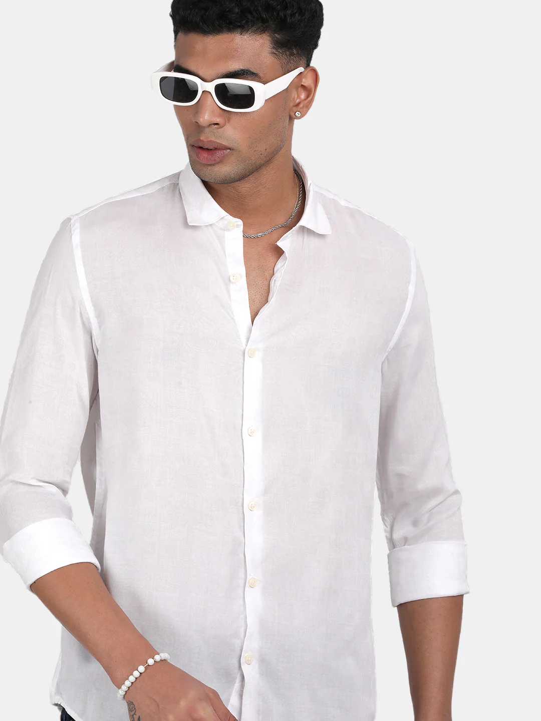 Men White Slim Fit Spread Collar Full Sleeve Casual Shirt - Image 6