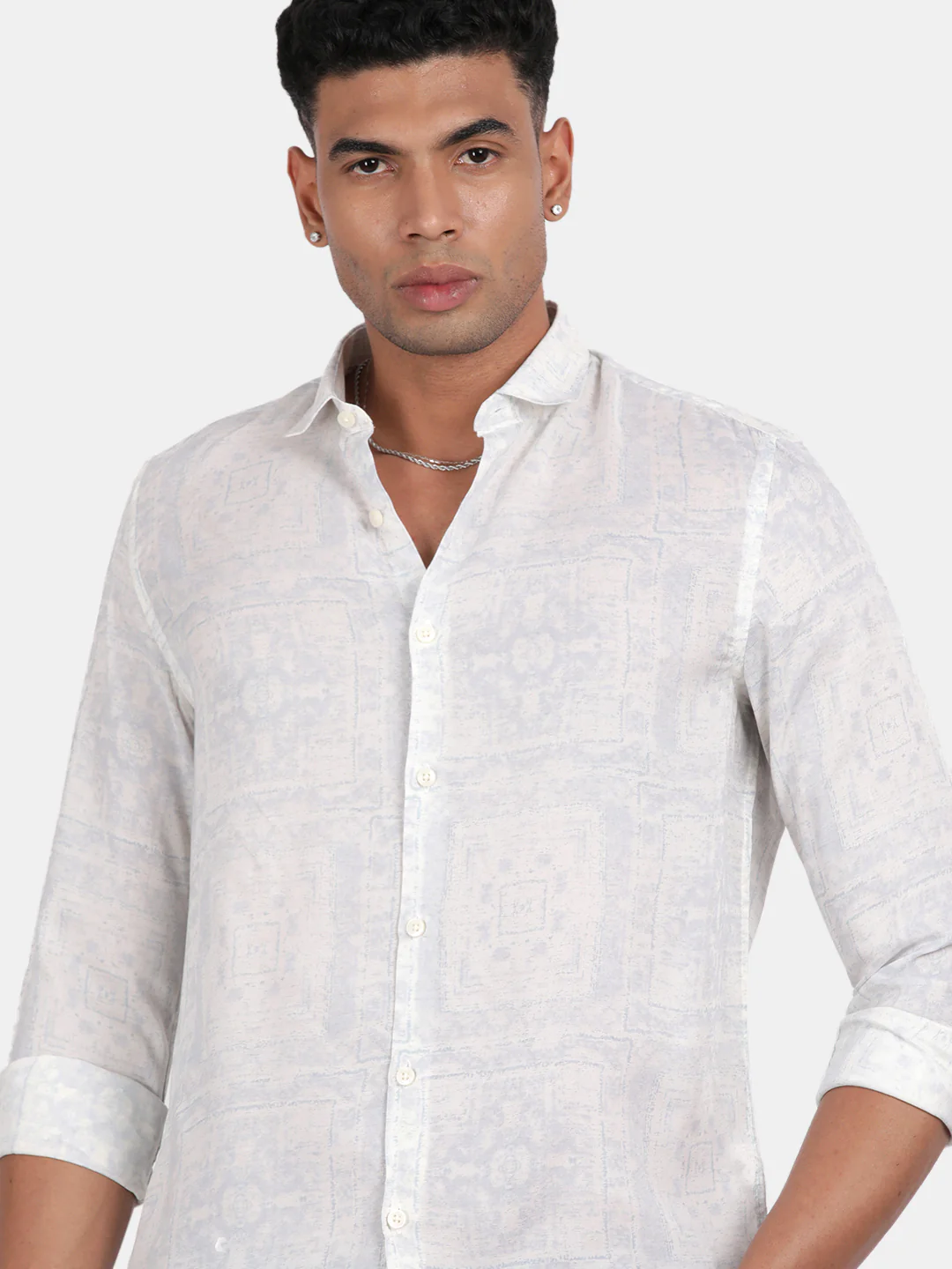 Men White Slim Fit Spread Collar Full Sleeve Casual Shirt - Image 6