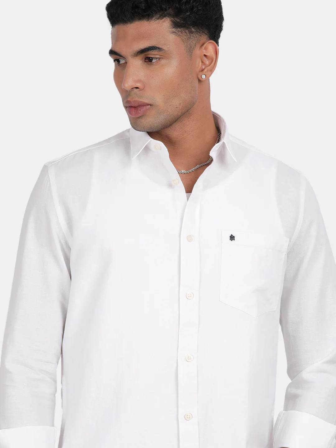 Men White Slim Fit Spread Collar Full Sleeve Casual Shirt - Image 5