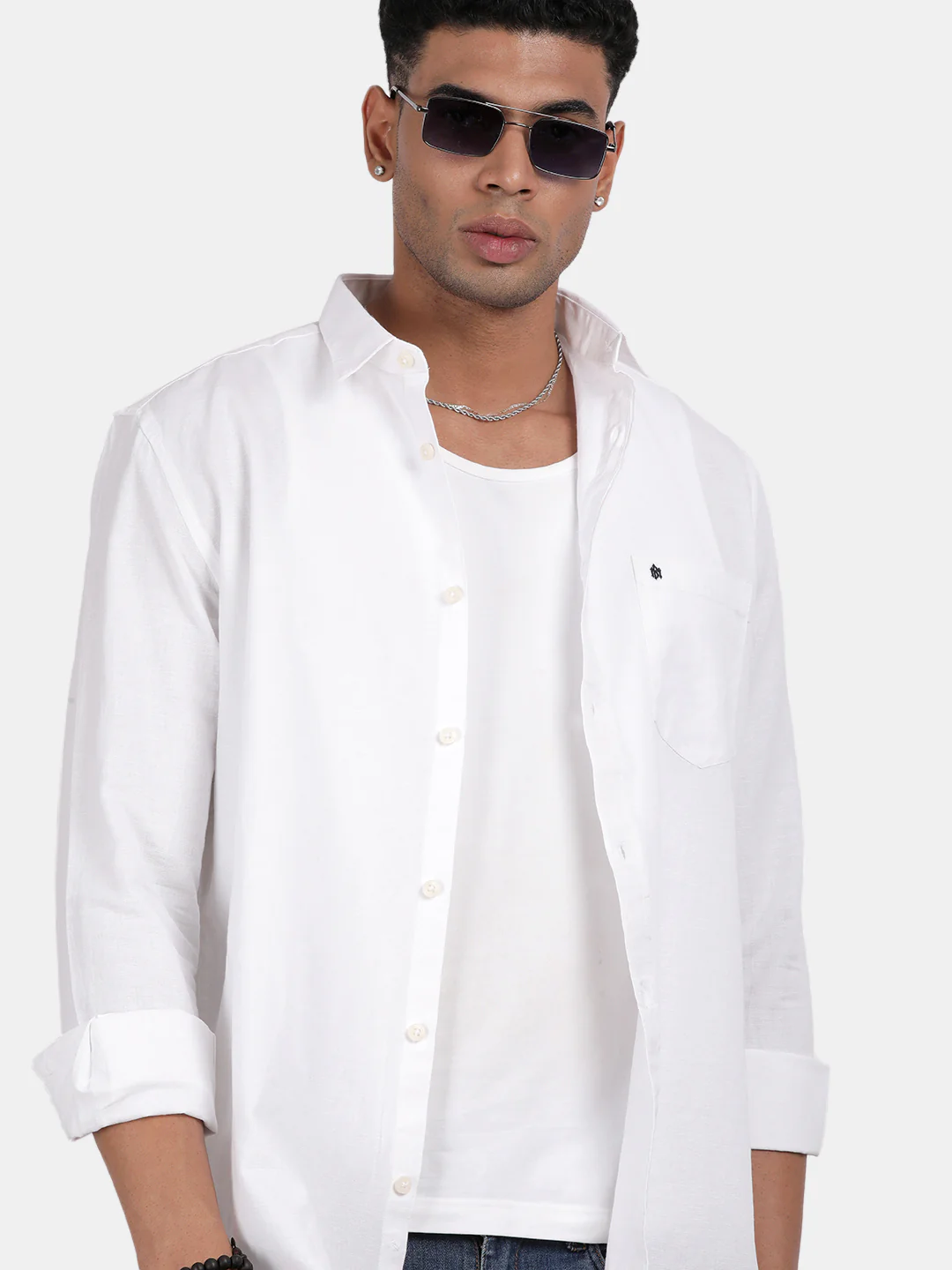 Men White Slim Fit Spread Collar Full Sleeve Casual Shirt - Image 6