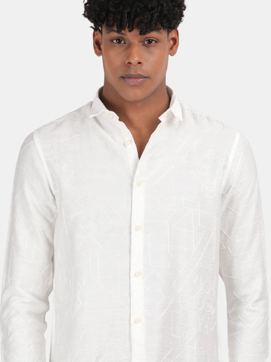 Men White Slim Fit Spread Collar Full Sleeve Casual Shirt - Image 6