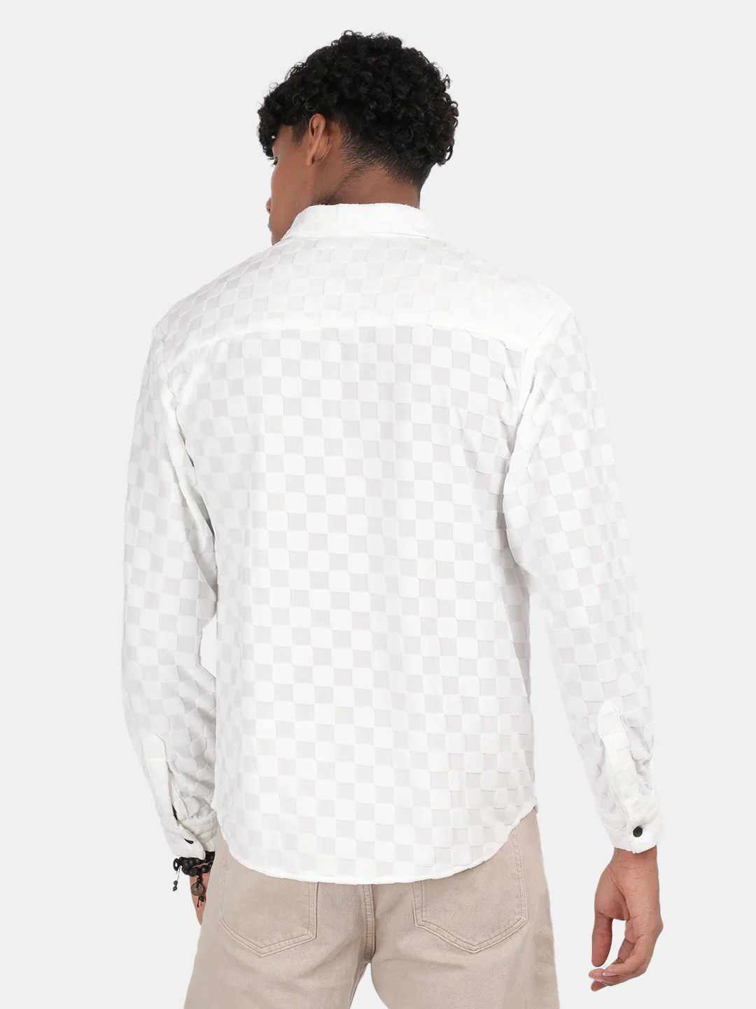 Men White Slim Fit Spread Collar Full Sleeve Casual Shirt - Image 3