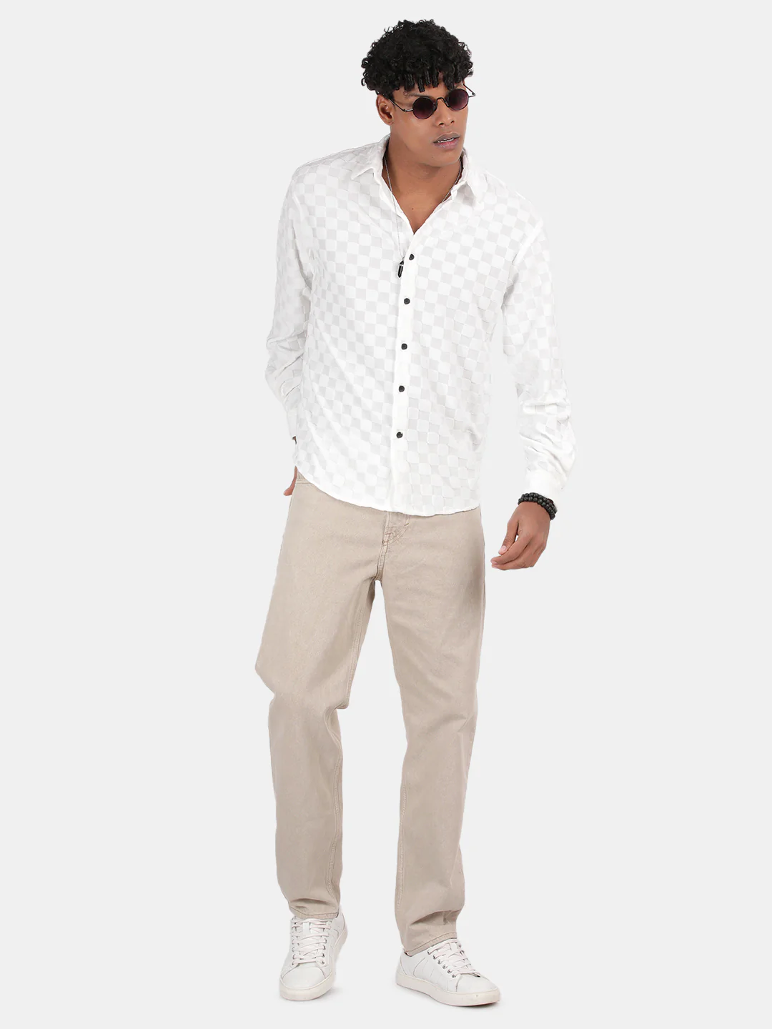 Men White Slim Fit Spread Collar Full Sleeve Casual Shirt - Image 4